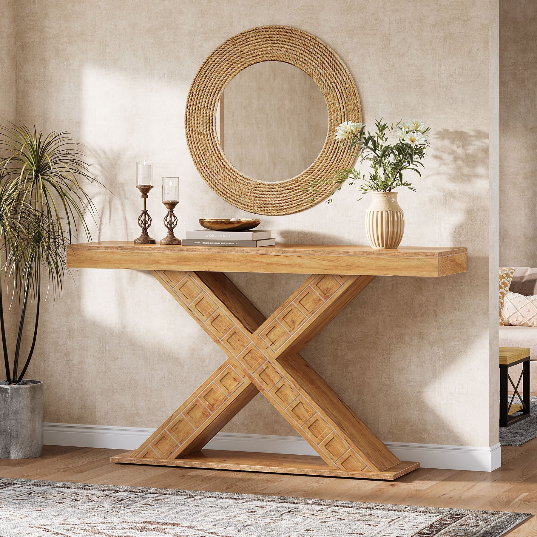 Tribesigns Table console 140 cm, Table d'entrée moderne avec base en X épaissie