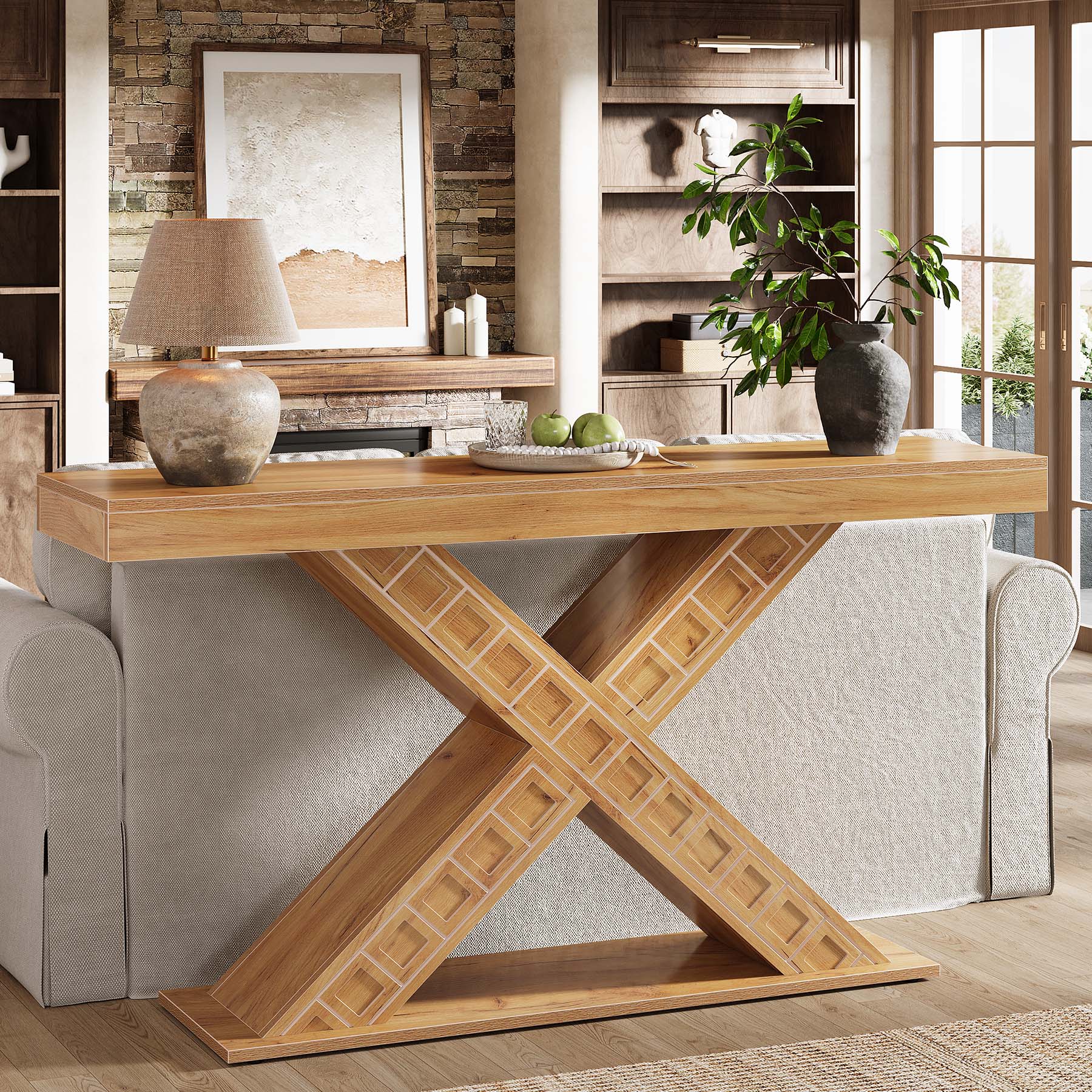 Tribesigns Table console 140 cm, Table d'entrée moderne avec base en X épaissie