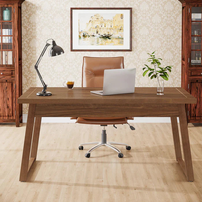 Tribesigns Bureau d'ordinateur en bois de 140 cm, Table de travail moderne du milieu du siècle avec tiroir