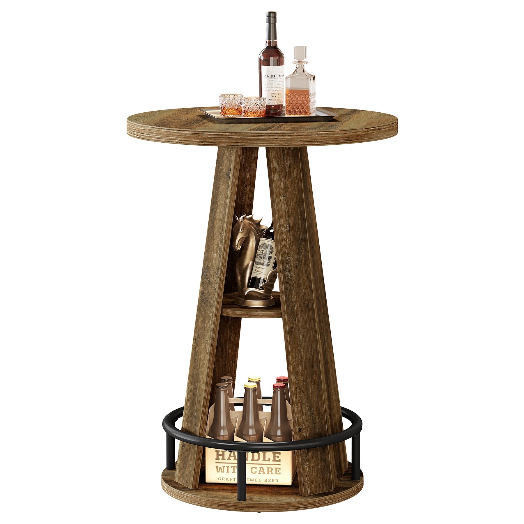 Tribesigns Table de bar ronde de 100 cm avec rangement, Table bistro industrielle pour salon, bar, petits espaces