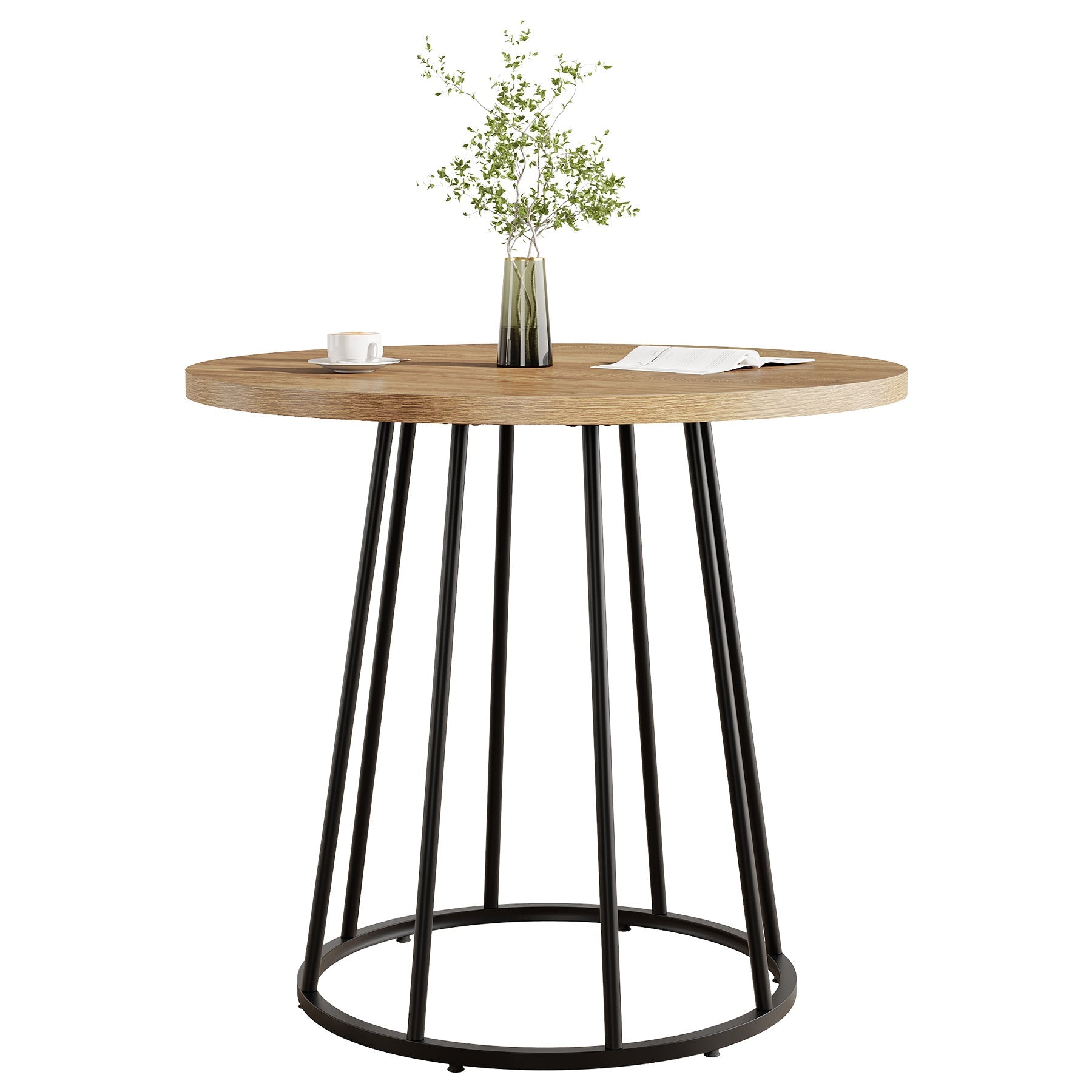 Tribesigns Table ronde de salle à manger de 80 cm, Style industriel pour 2 à 4 personnes avec piètement en acier