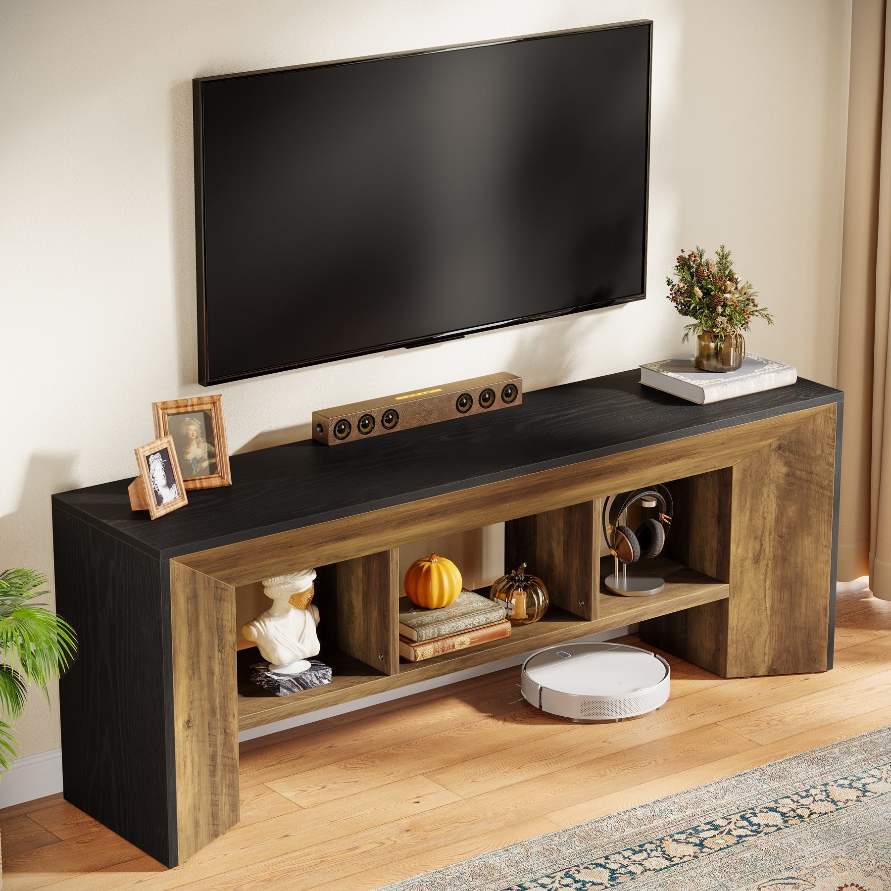 Meuble TV 160 cm unité multimédia 3 compartiments pour salon