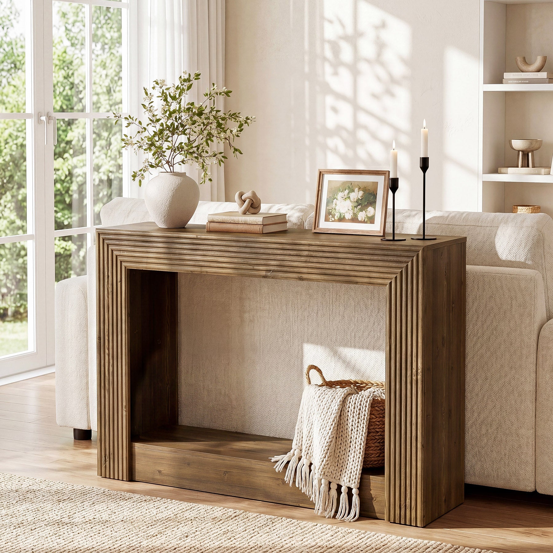 Tribesigns Console de style campagnard de 105 cm avec rangement, Table d'appoint étroite à 2 niveaux