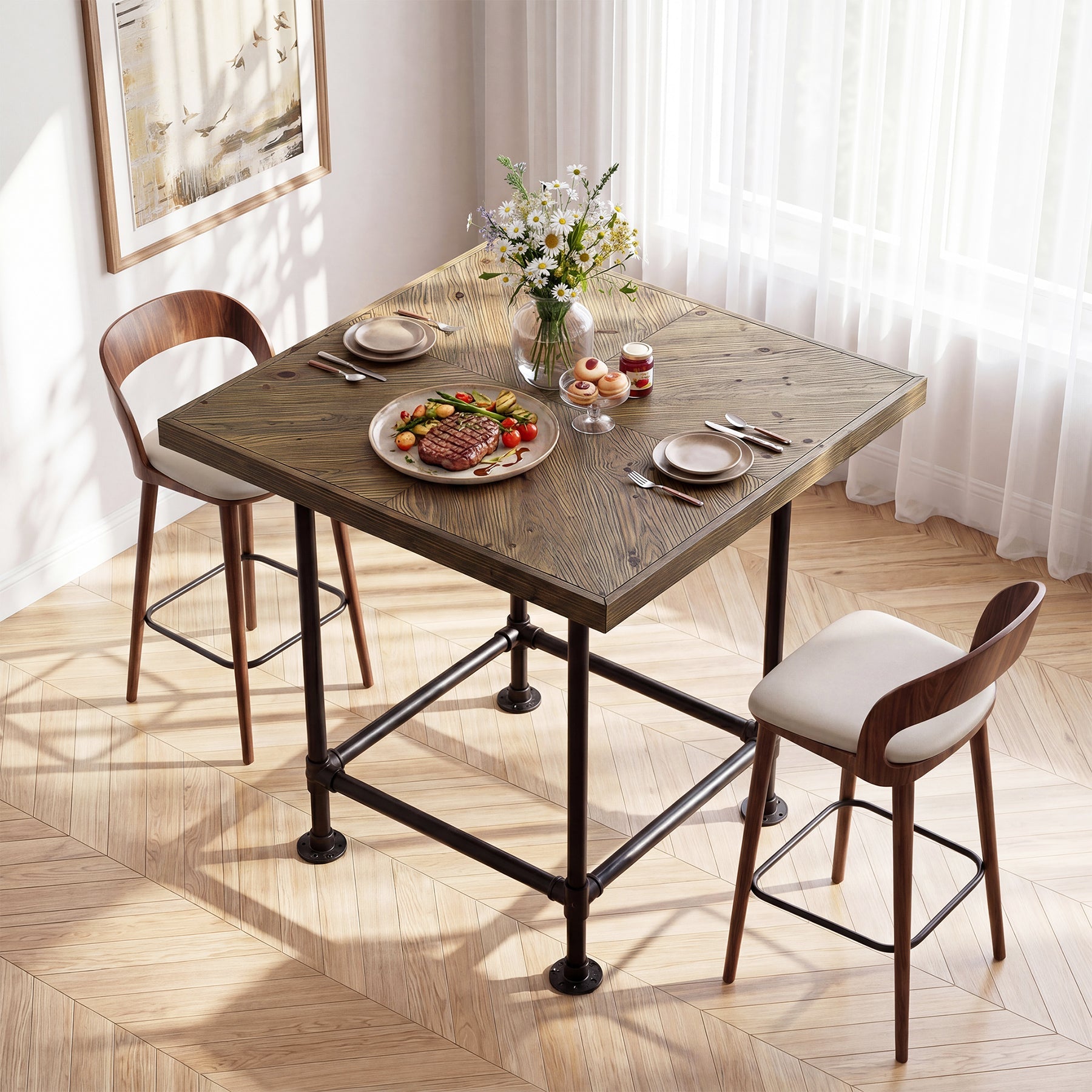 Tribesigns Table de bar de 90 cm de haut, style industriel avec plateau en bois massif