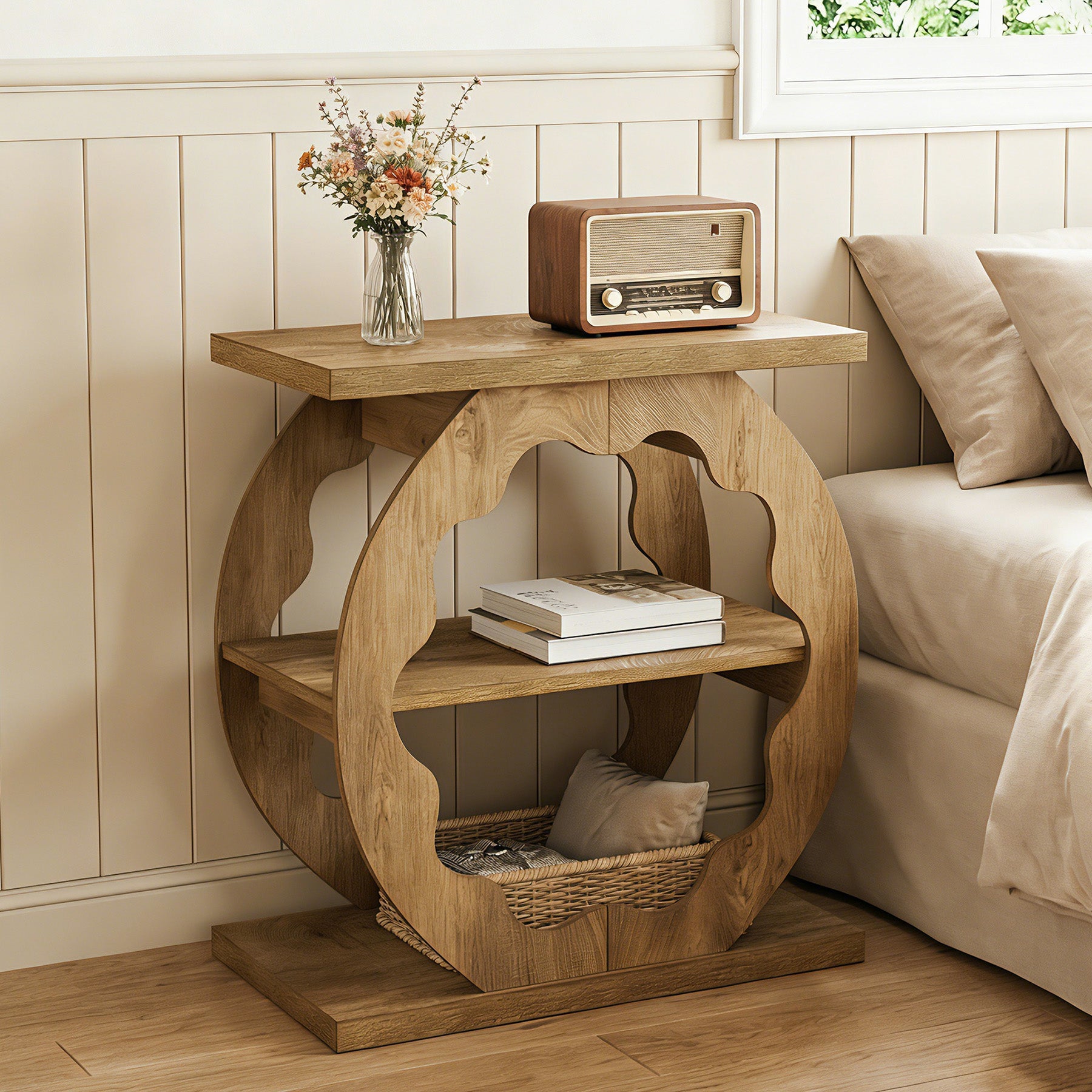 Tribesigns Table d'appoint étroite avec 3 niveaux de rangement, Petite table de chevet pour canapé et chambre