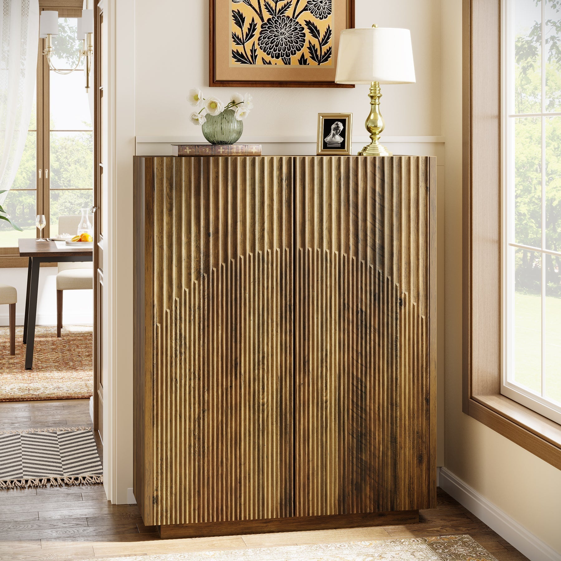 Tribesigns Meuble à chaussures à 7 niveaux, Rangement pour 24 paires de chaussures avec portes nervurées