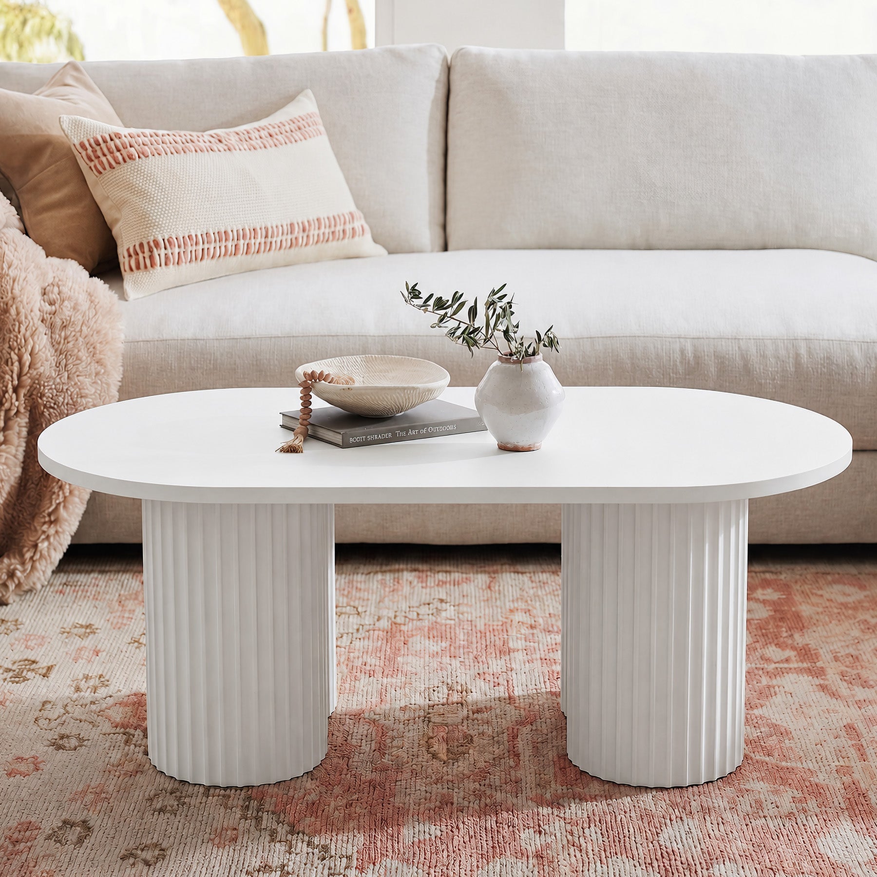 Tribesigns 120 cm ovaler Couchtisch, moderner Wohnzimmertisch mit geriffelter Oberfläche im minimalistischen Design