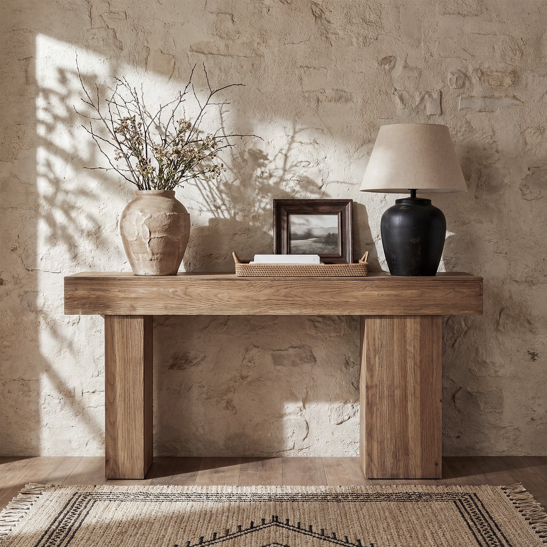 Tribesigns Console de 160 cm en bois massif avec pieds d'artiste, Table basse de style champêtre pour couloir et salon