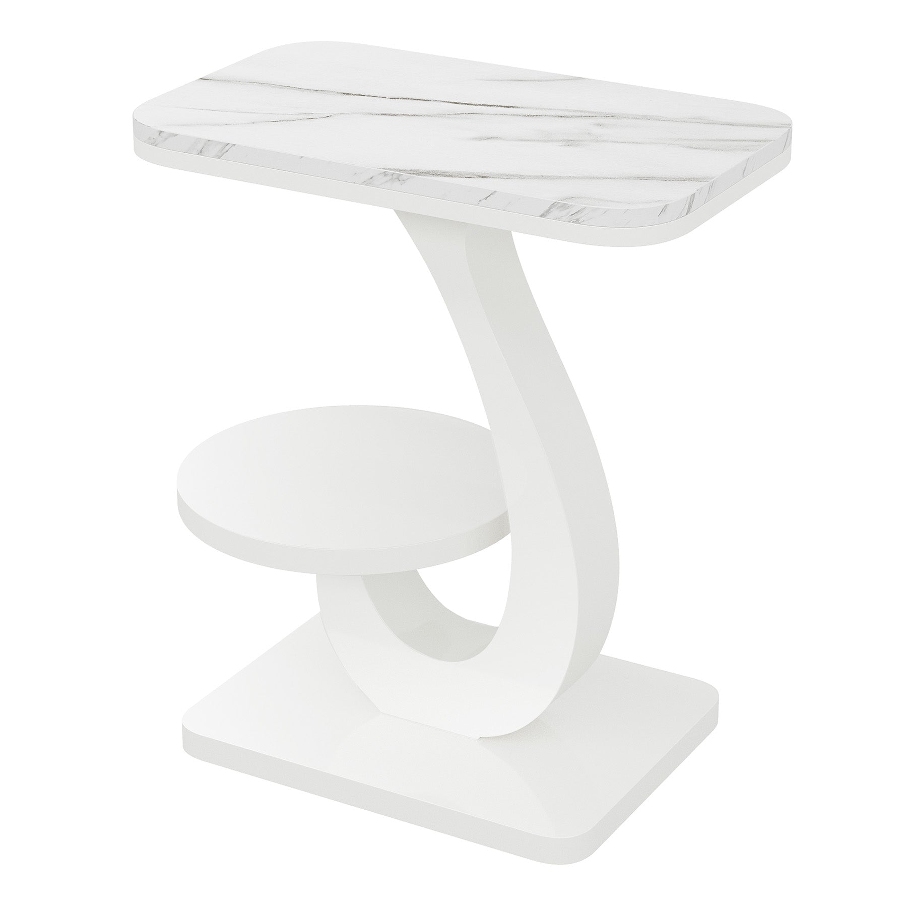 Tribesigns Table d'appoint étroite en forme de C à 2 niveaux, Table de chevet et table de canapé aspect marbre pour salon et chambre