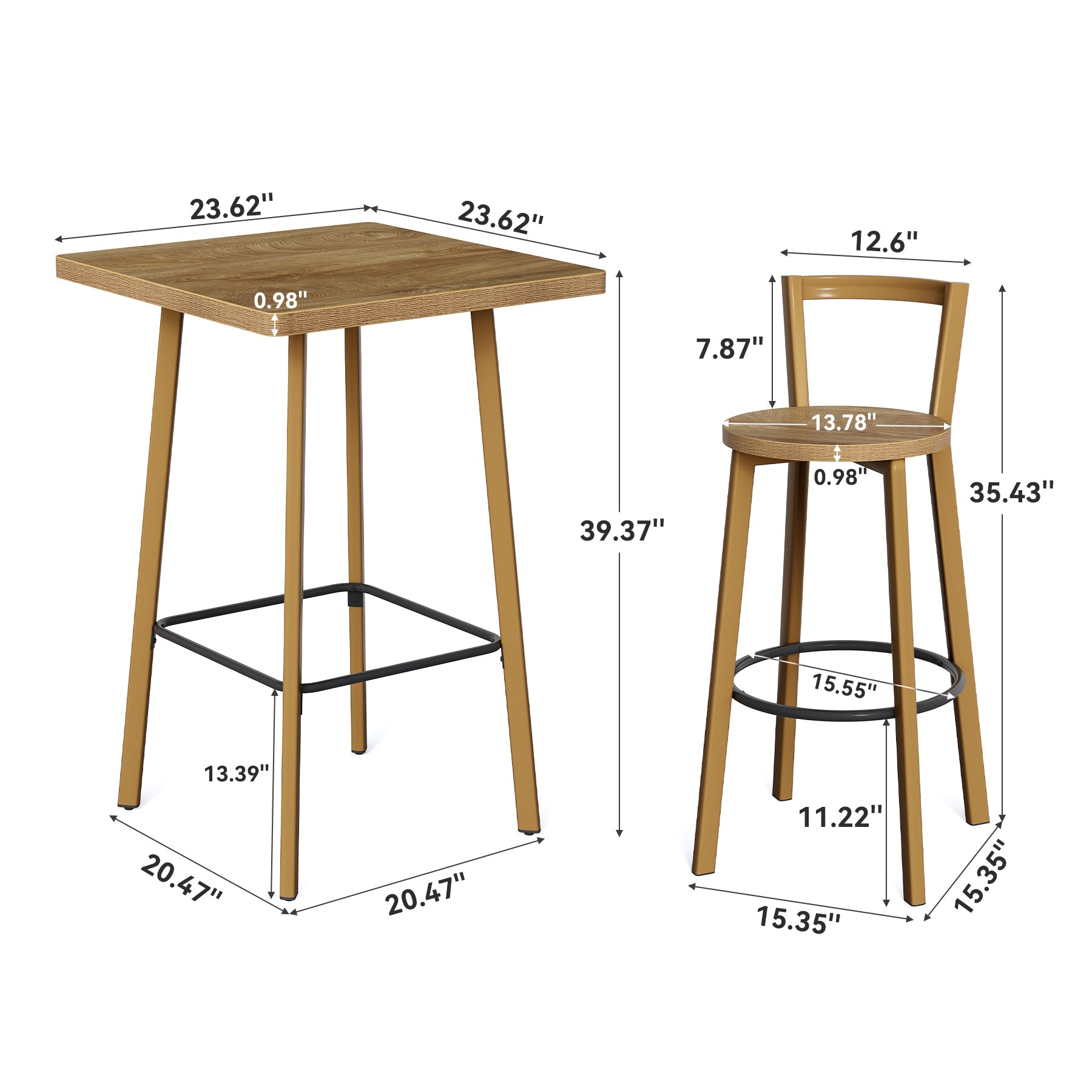 Tribesigns Ensemble de Table de Bar et Tabourets, Table Haute Cuisine avec 2 Tabourets Ronds
