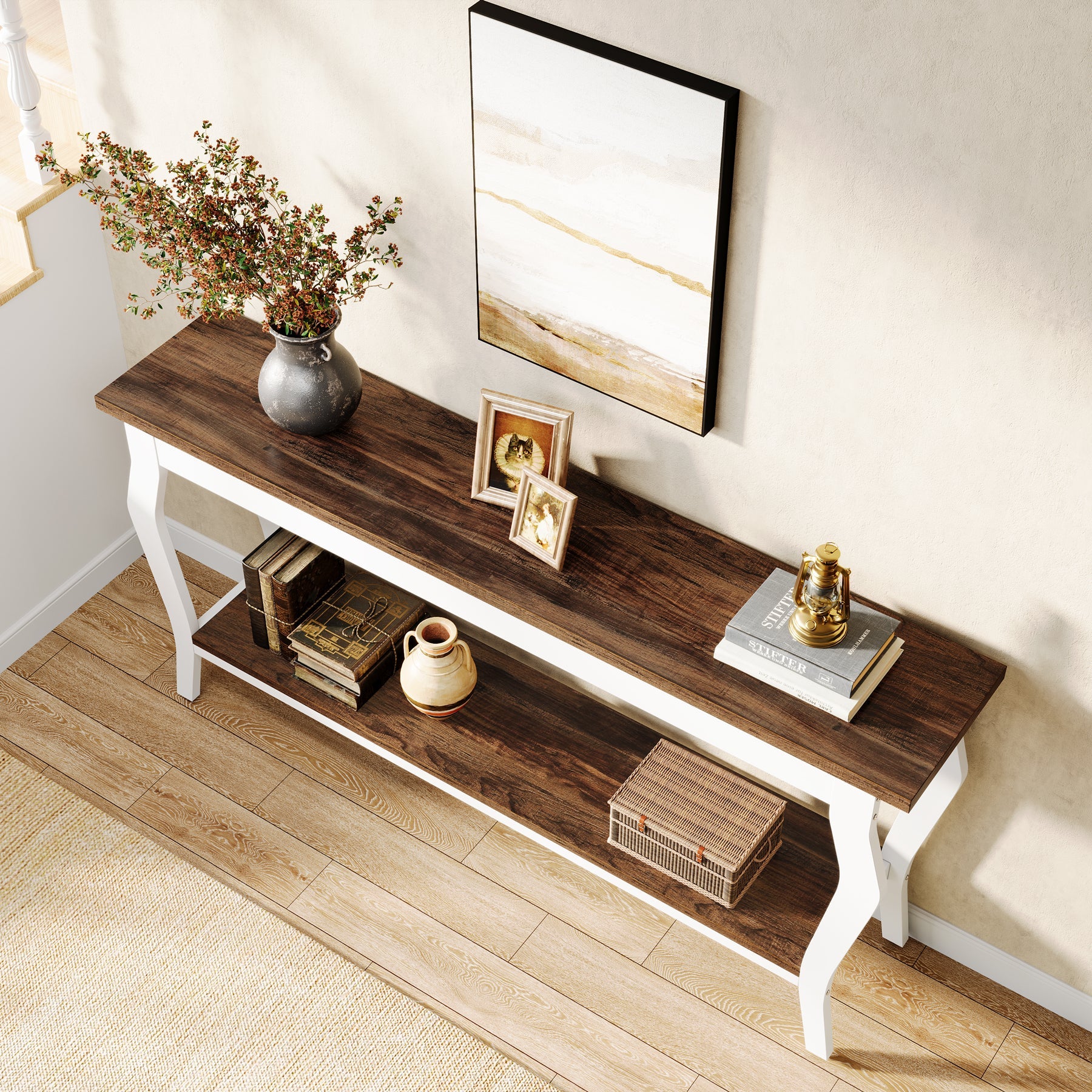 Tribesigns Console de 180 cm, Table d'appoint vintage avec espace de rangement à 2 niveaux