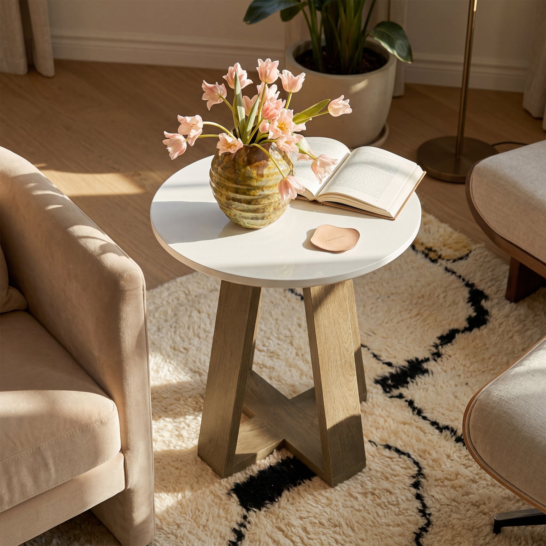 Tribesigns Table d'appoint ronde 50 cm, Table de chevet moderne blanche pour salon et chambre