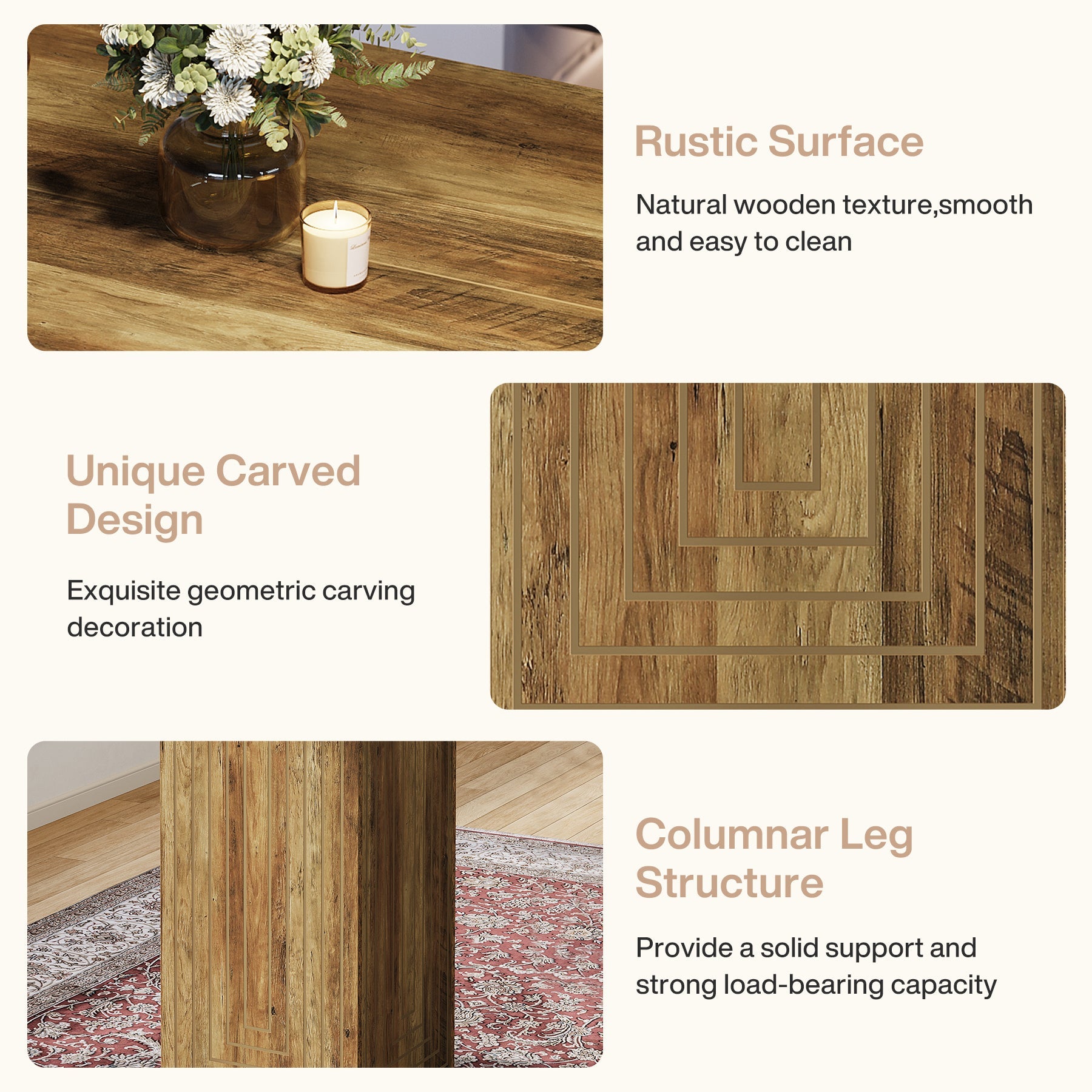 Tribesigns Table de bar carrée de style campagnard de 79 cm avec motif géométrique pour la cuisine et le salon