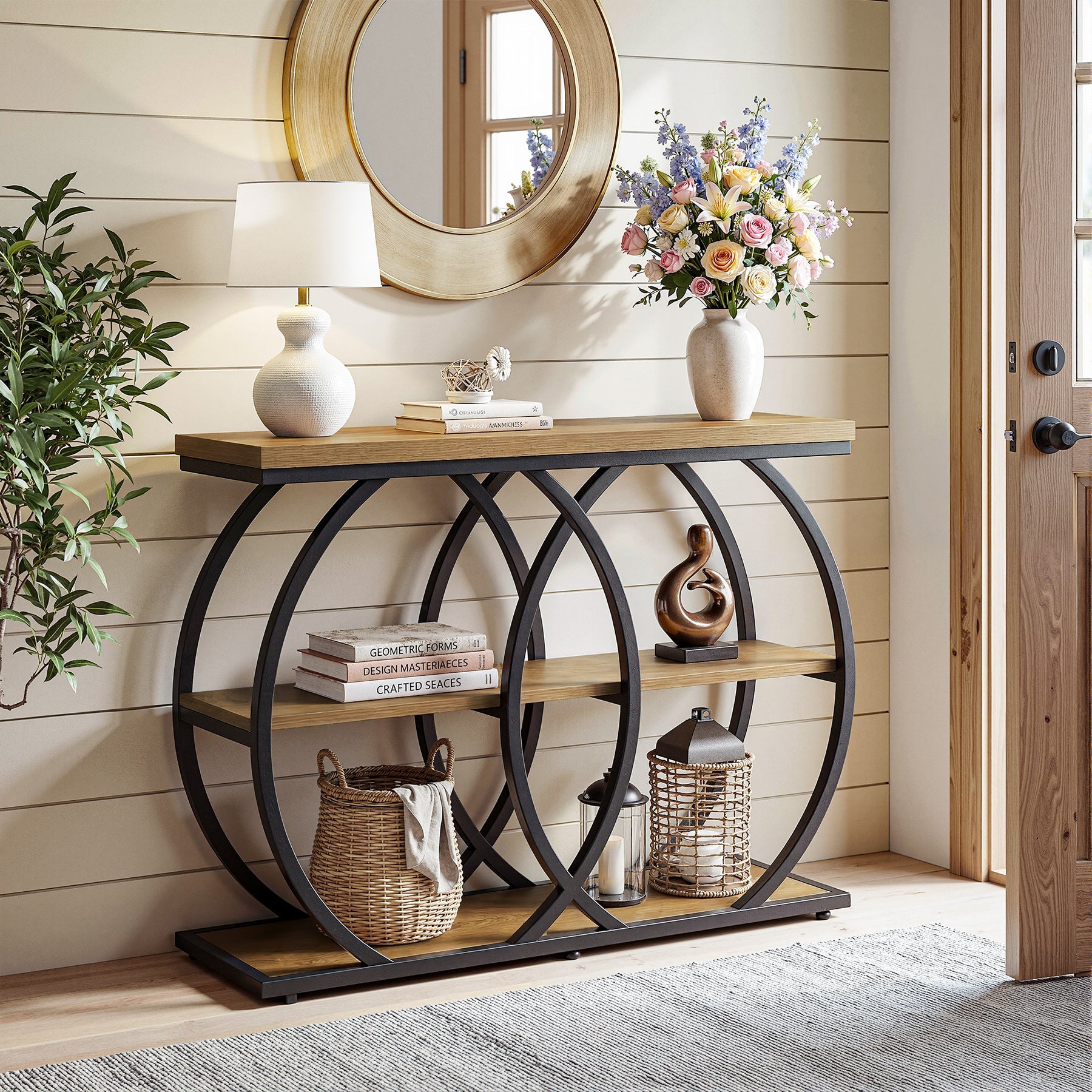 Tribesigns Console industrielle de 105 cm, Table d'appoint à 3 niveaux avec rangement