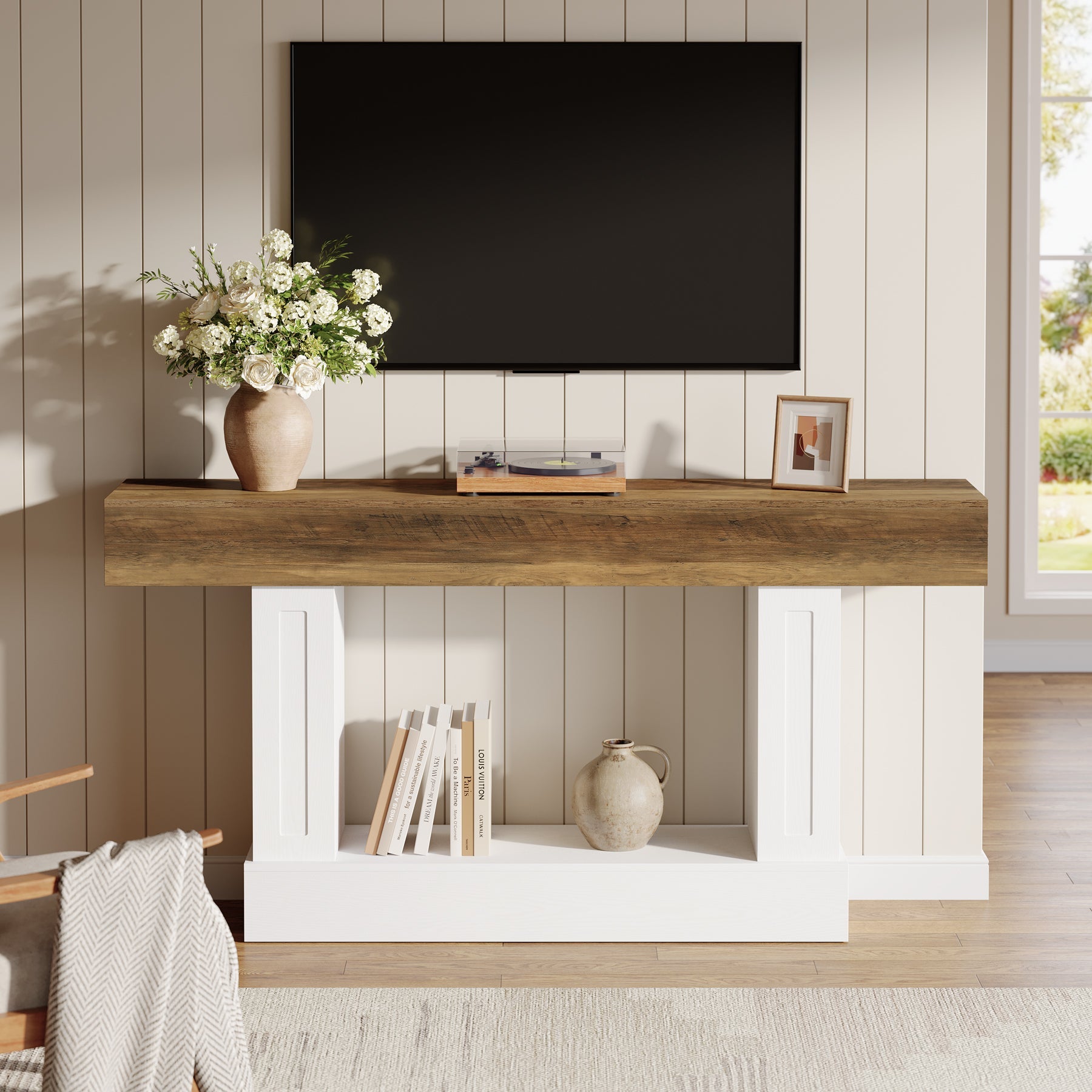 Tribesigns Console rustique de 160 cm avec rangement ouvert, Table d'appoint étroite pour entrée et salon