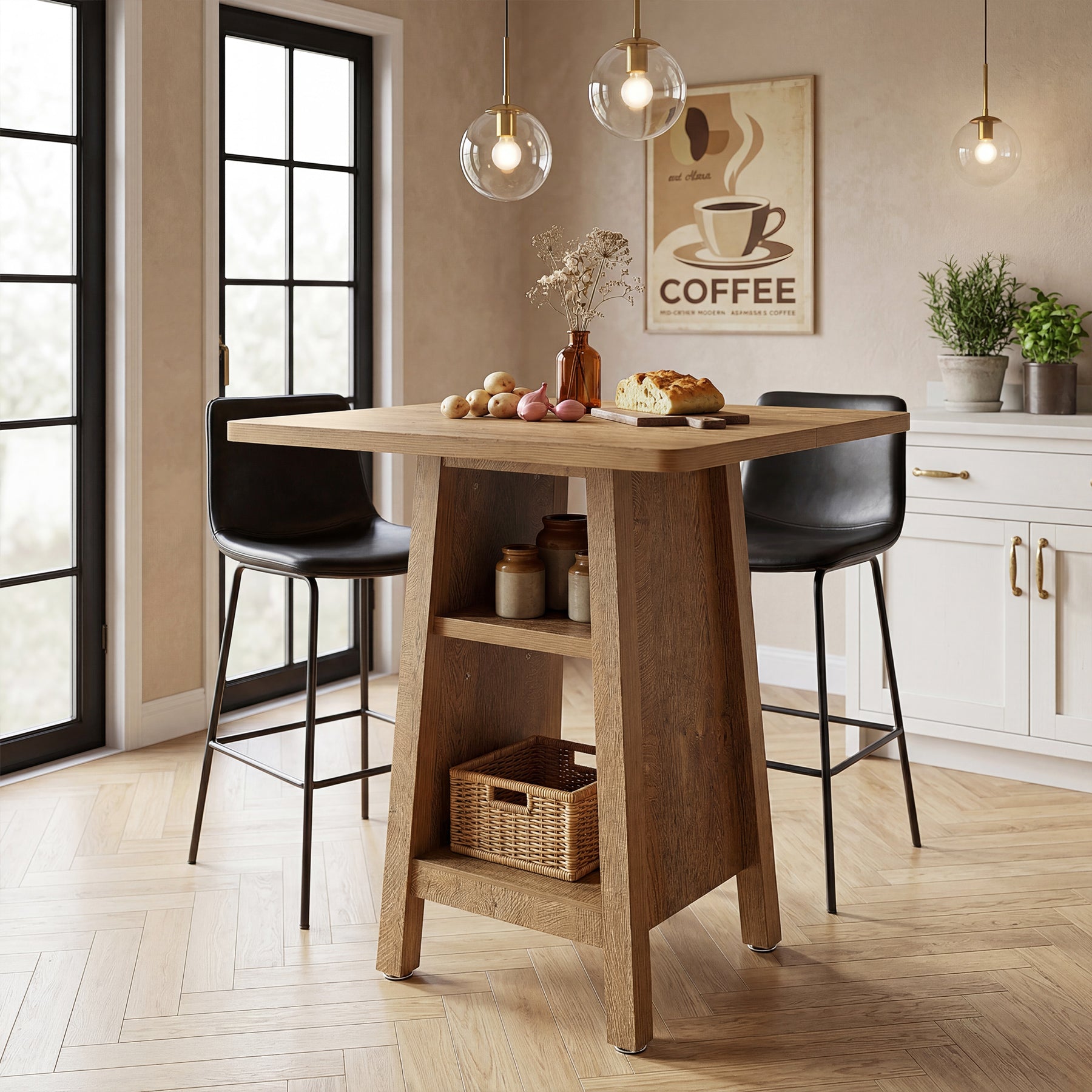 Tribesigns Îlot de cuisine de 90 cm, Table de cuisine carrée avec 2 étagères pour la cuisine