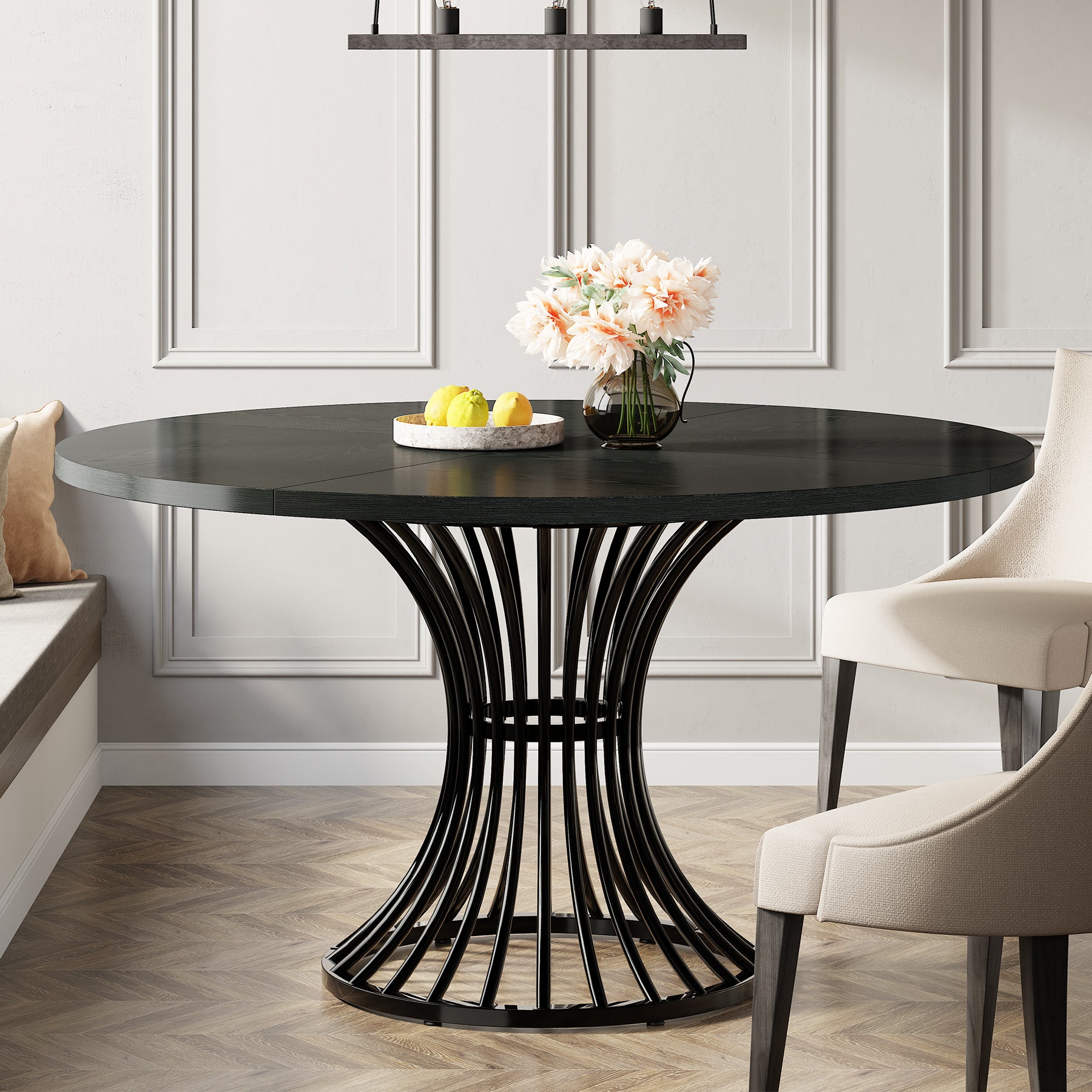 Tribesigns Table de salle à manger ronde pour 4 à 6 personnes, Table de cuisine ronde avec pied en métal pour cuisine