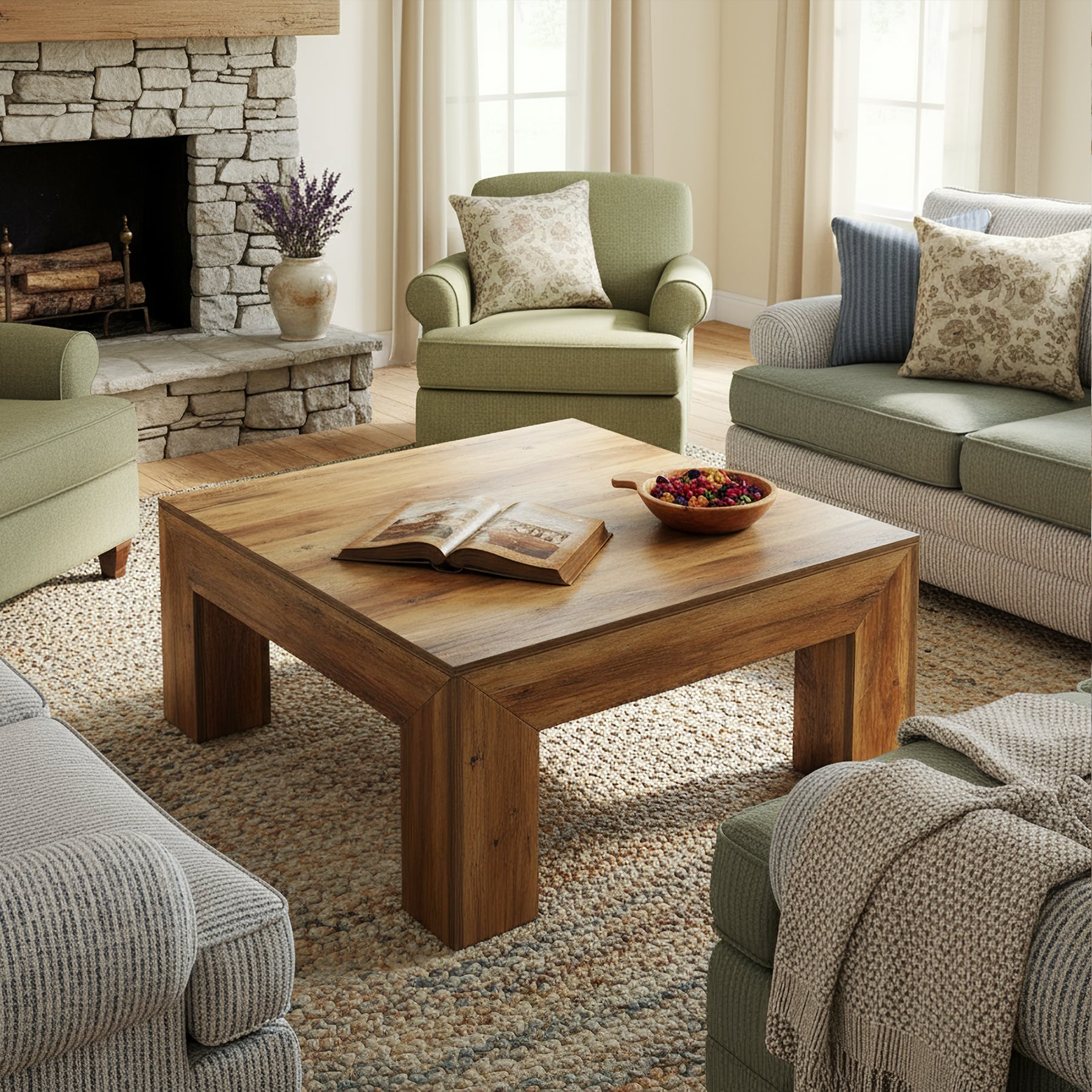 Tribesigns Table Basse Carrée pour Salon 100 x 100 x 50 cm, Table de Salon Bois Table d'appoint Farmhouse