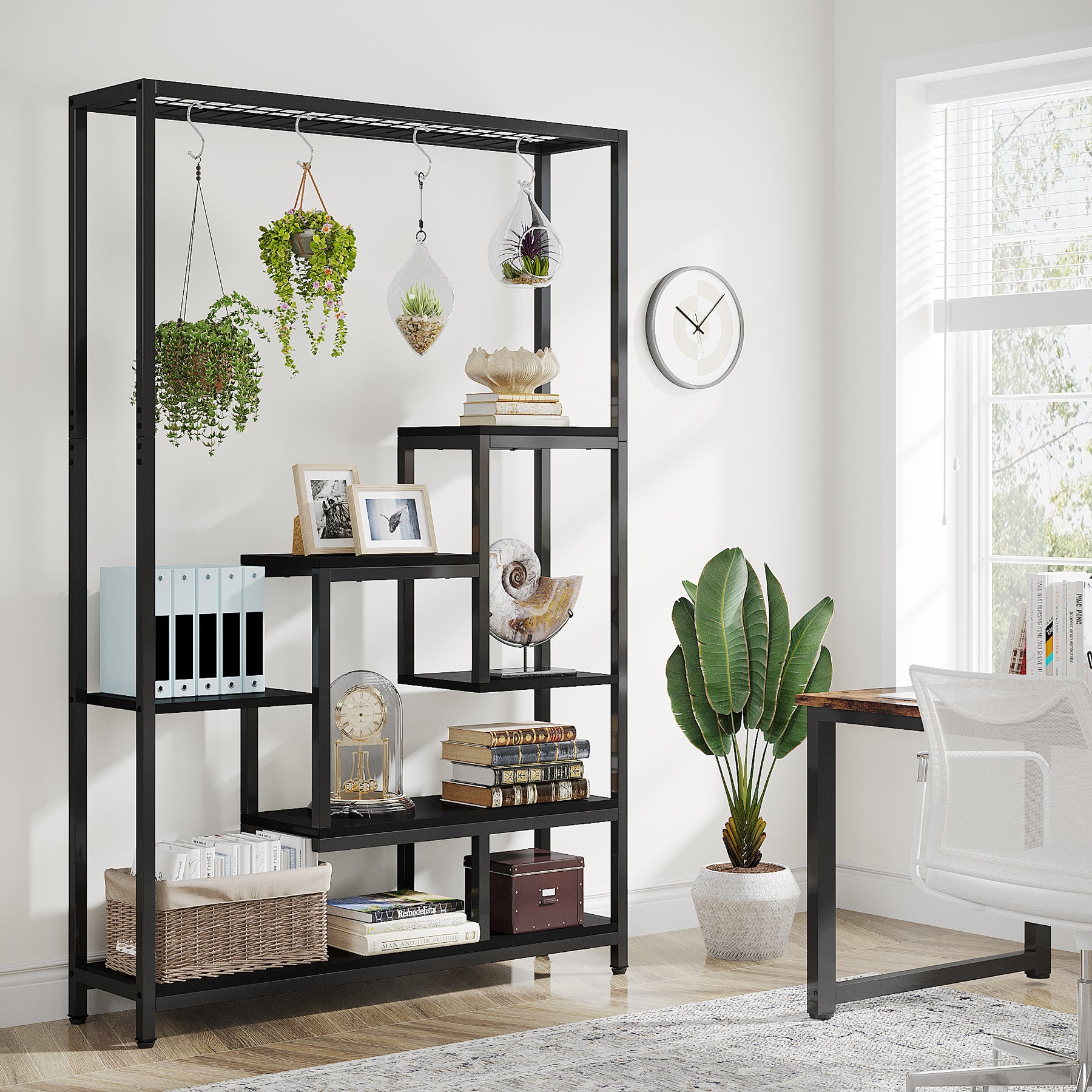 Tribesigns Support pour plantes d'intérieur à 5 niveaux, Étagère en métal avec 10 crochets de suspension en S