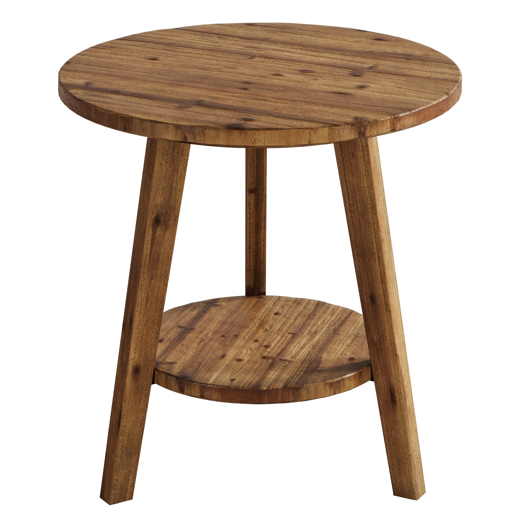 Tribesigns Table ronde en bois massif, Table d'appoint avec étagère de rangement Table de chevet pour salon