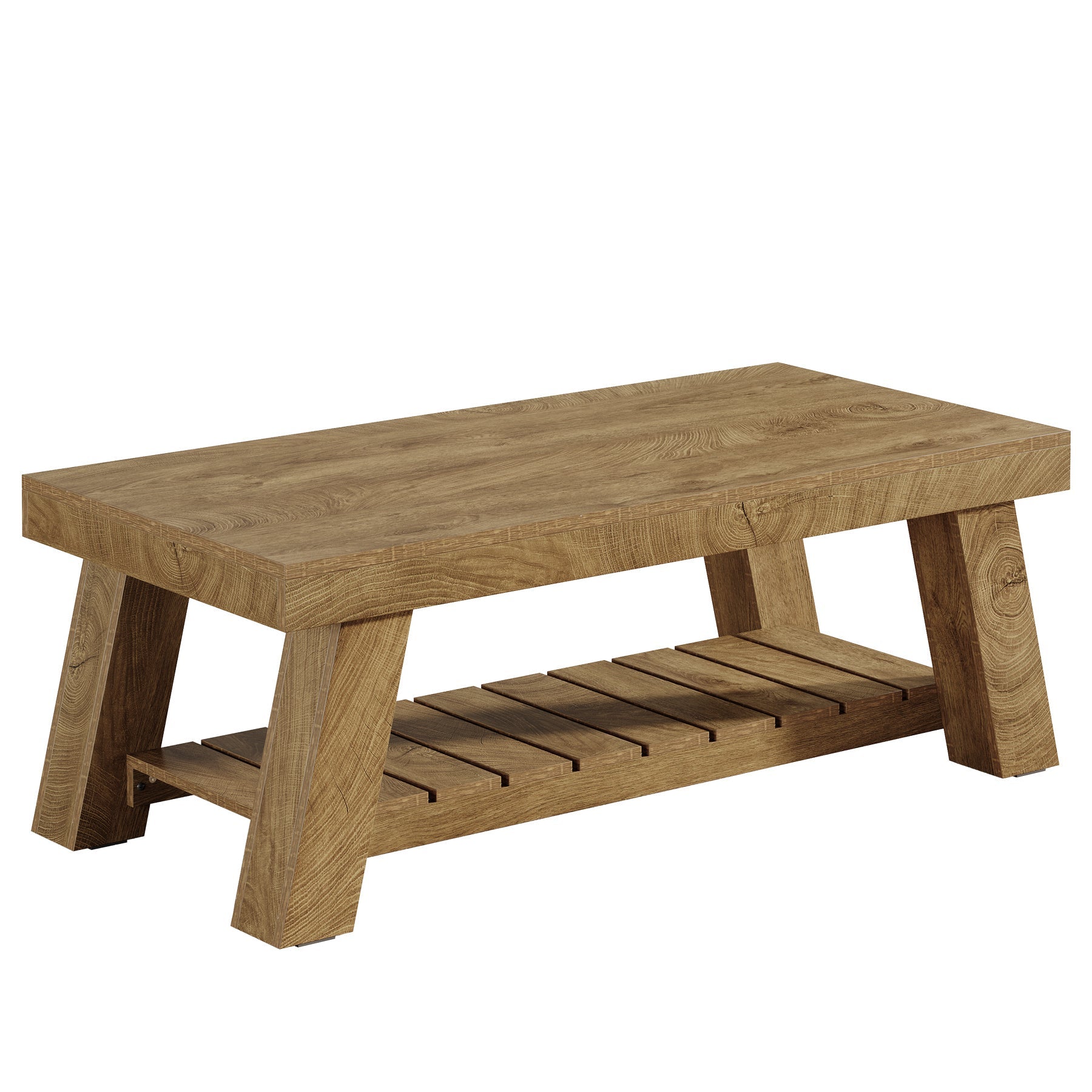 Tribesigns Table basse de style campagnard de 120 cm, Table rectangulaire rustique avec pieds en V pour salon
