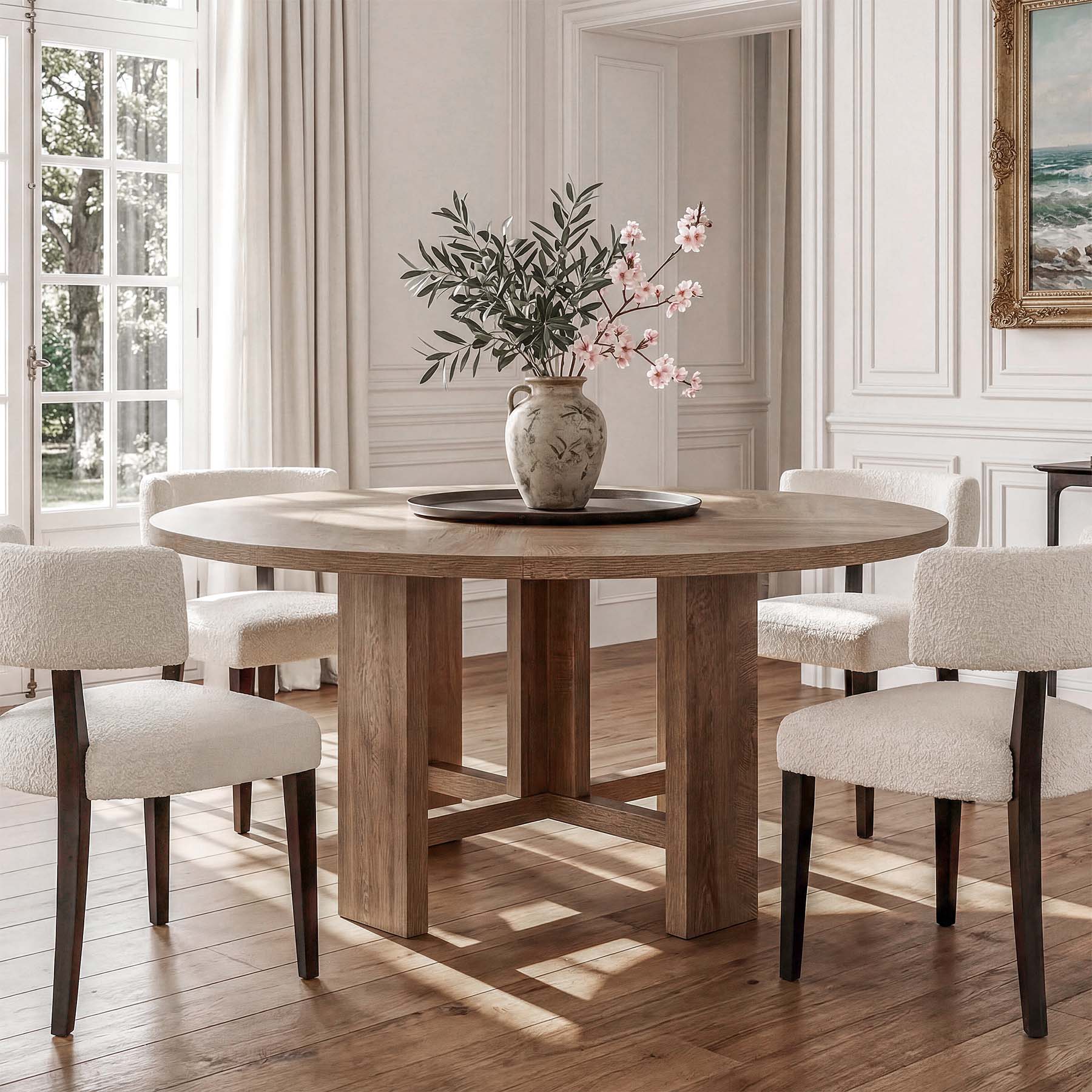 Tribesigns Table à manger ronde 120 cm pour 4 à 6 personnes, Table de cuisine moderne