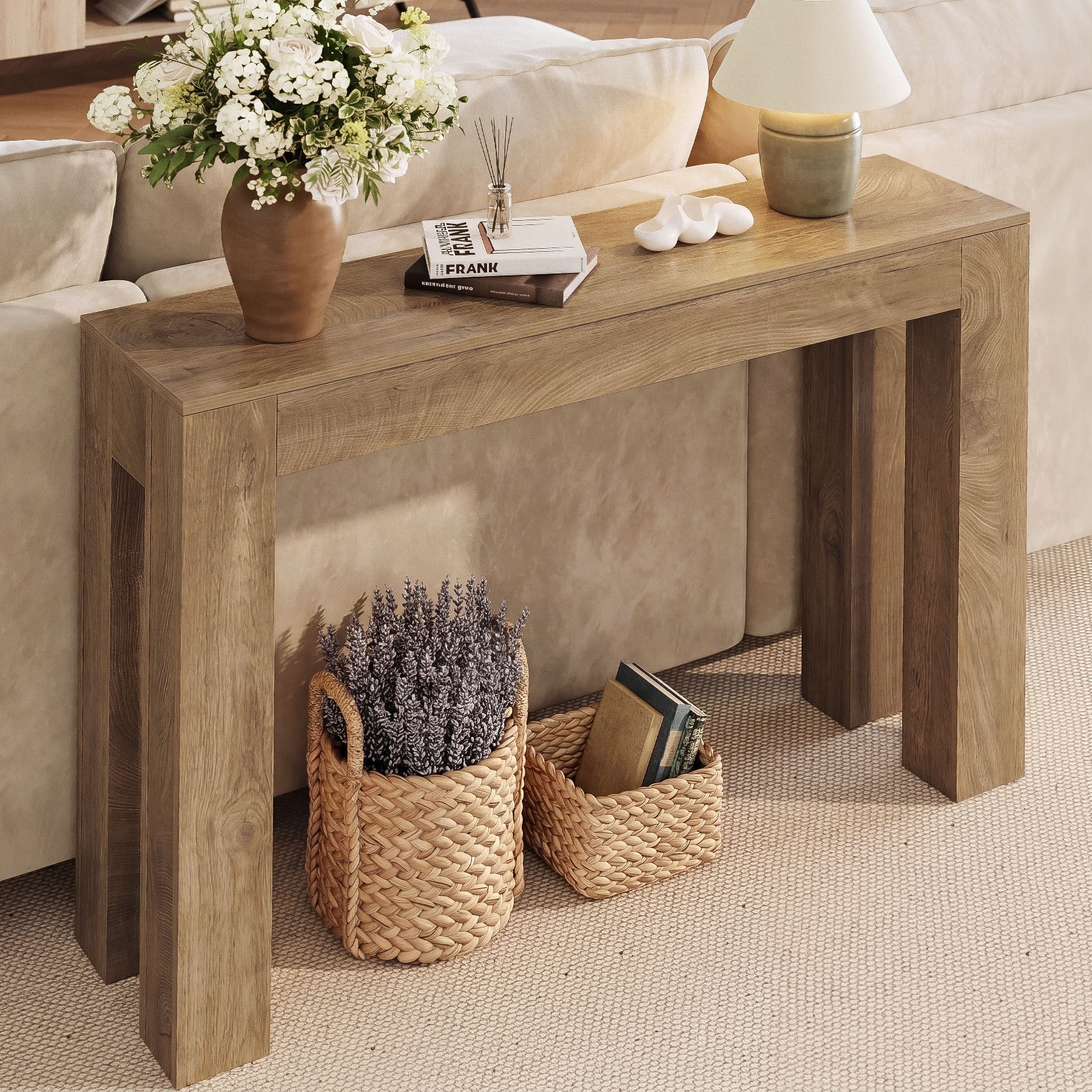 Tribesigns Console 105 cm style campagne, Table d'entrée étroite en bois pour canapé