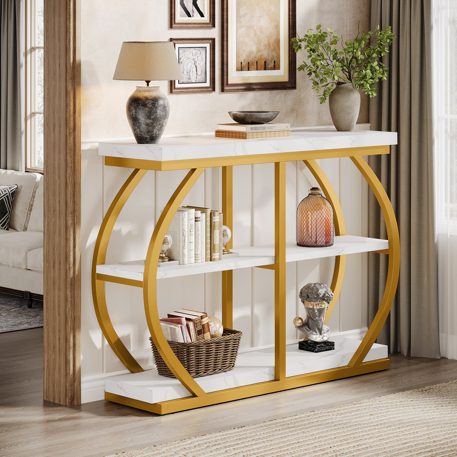 Tribesigns Console de 105 cm, Table d'entrée à 3 niveaux avec cadre en arche