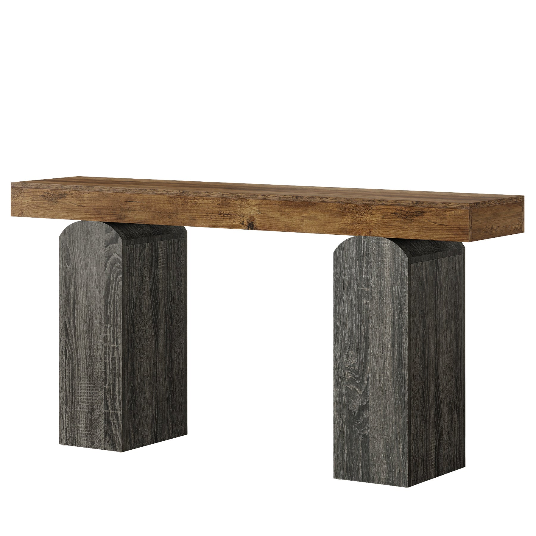 Tribesigns Table console de couloir de 160 cm de long, Style champêtre avec 2 pieds en forme de colonne incurvée