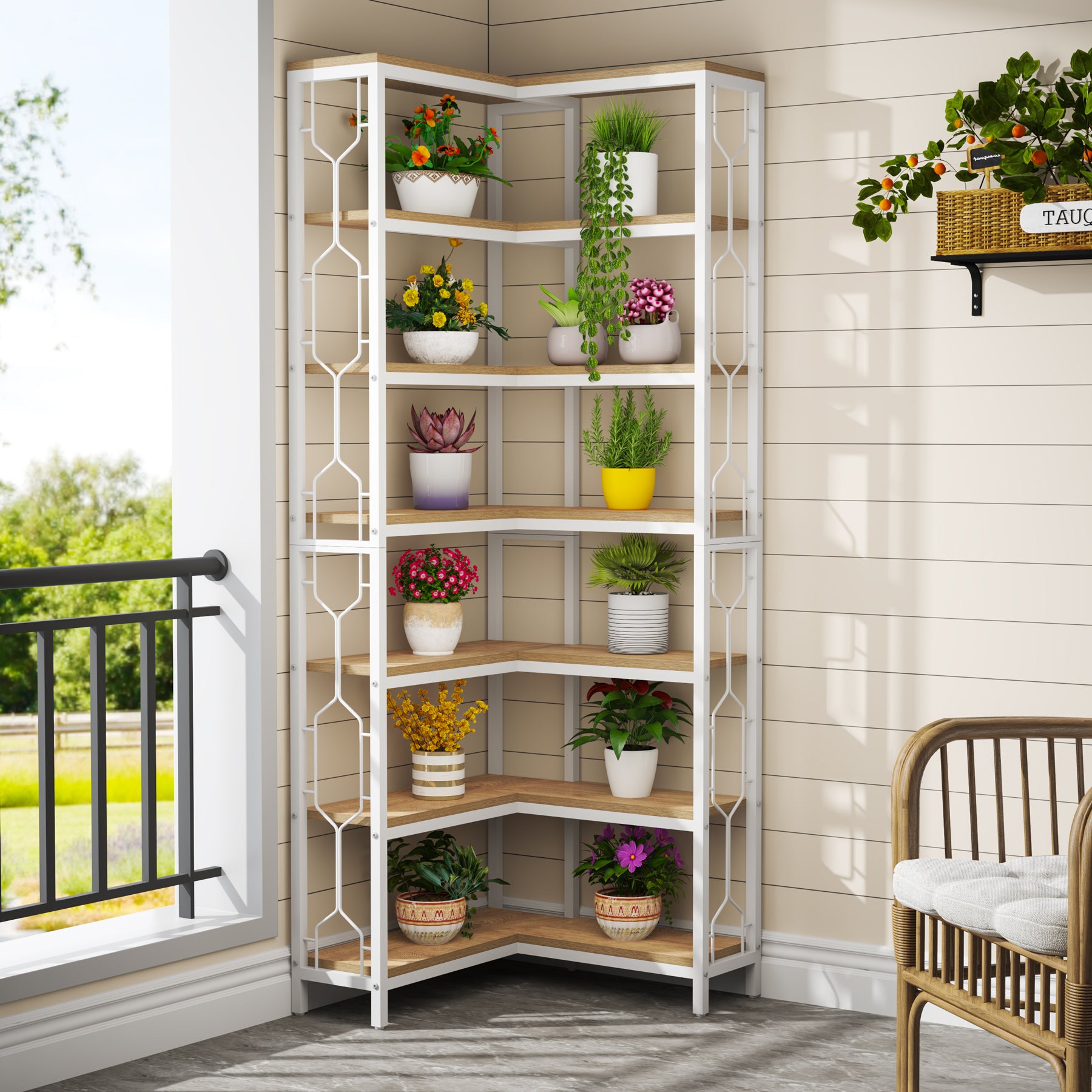 Tribesigns Étagère d'angle en bois et métal, Bibliothèque industrielle à 7 niveaux