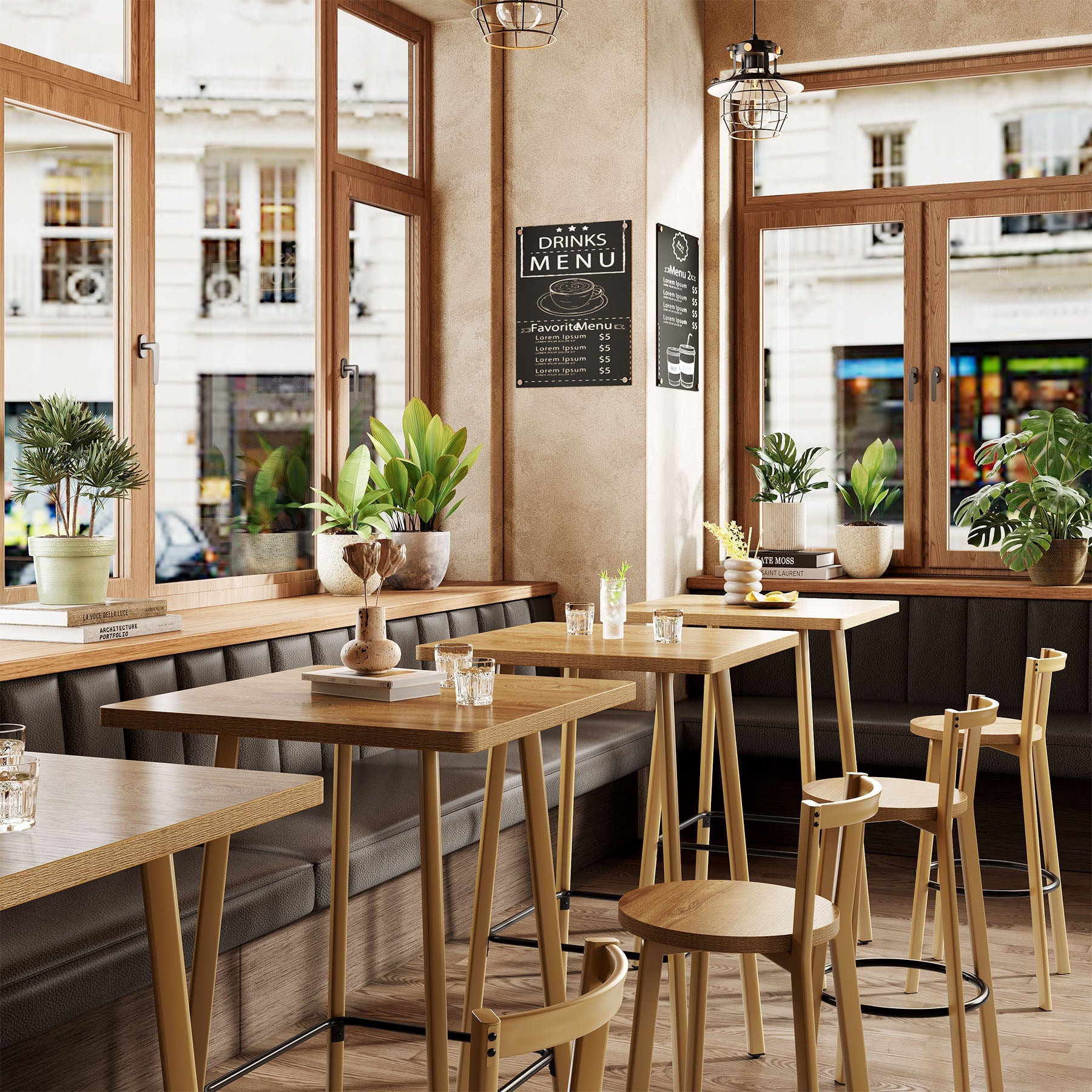 Tribesigns Ensemble de Table de Bar et Tabourets, Table Haute Cuisine avec 2 Tabourets Ronds