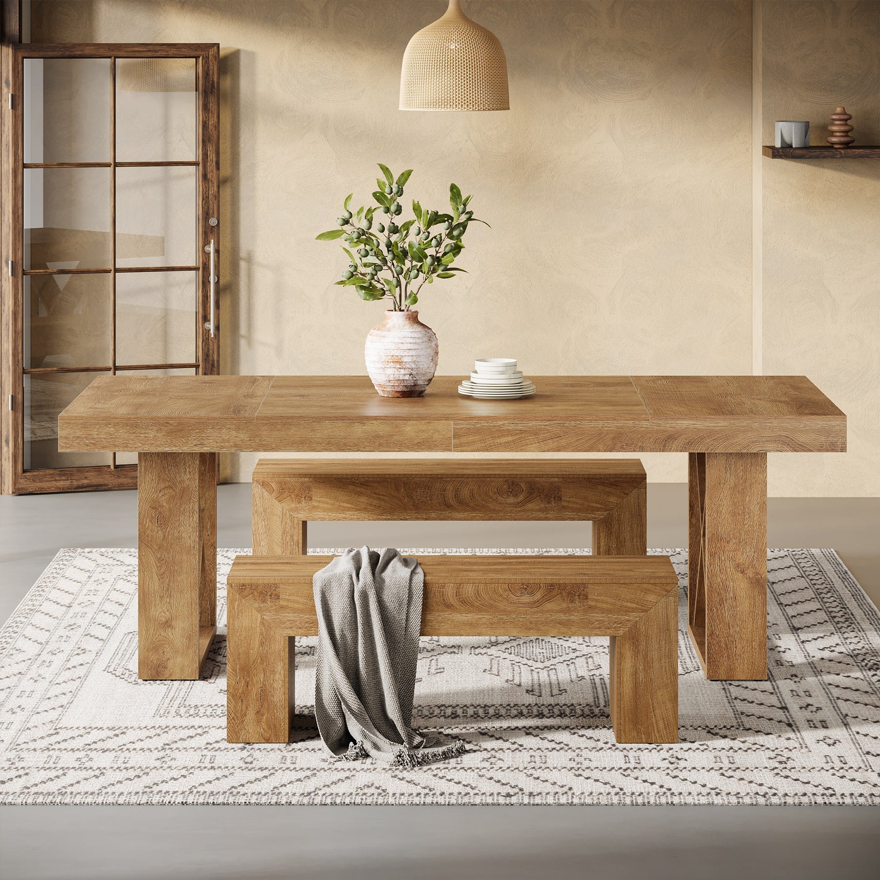 Tribesigns Table à manger de 160 cm pour 4 à 6 personnes, Style maison de campagne, aspect bois massif