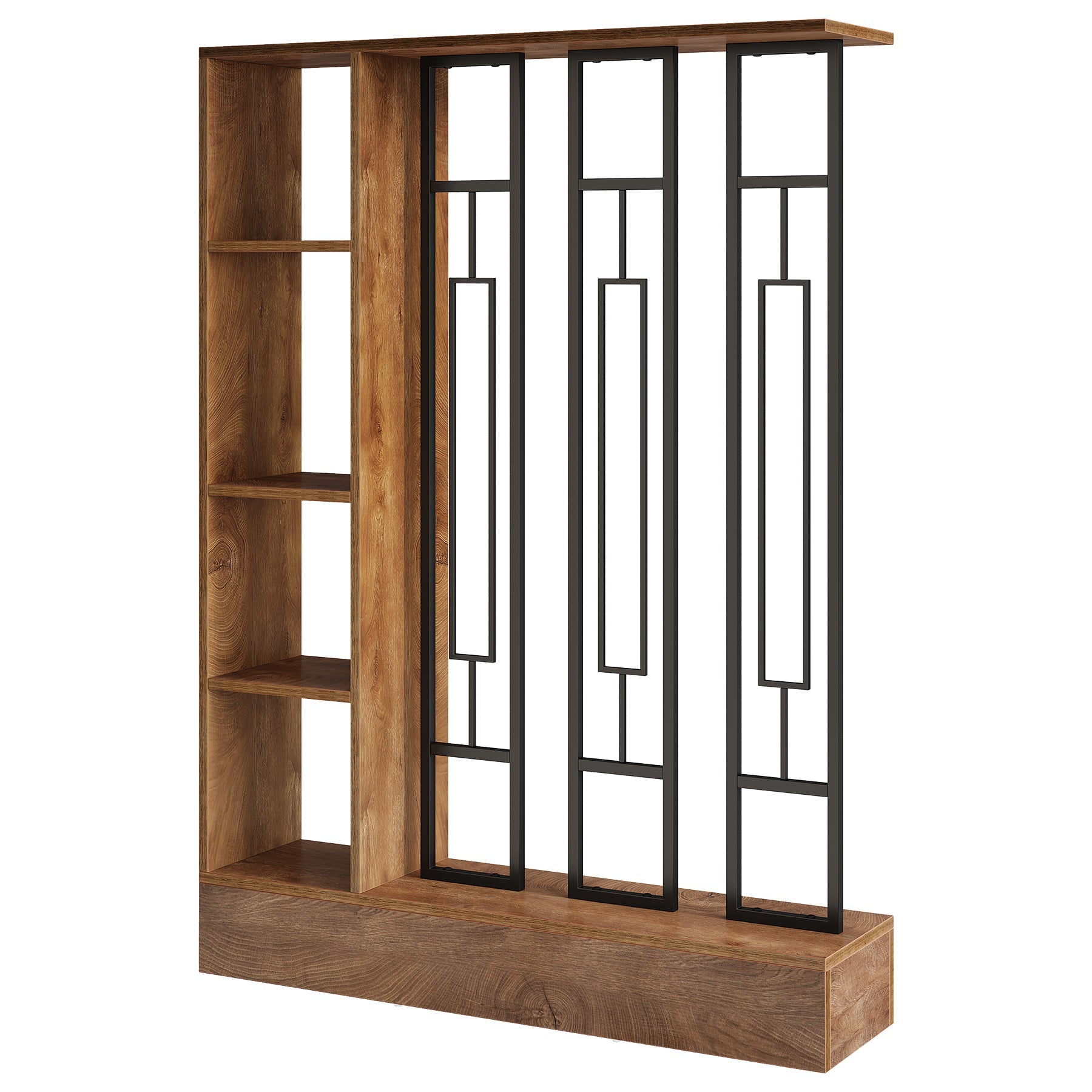 Paravent autoportant de 120 cm en bois et métal, Écran d'intimité avec étagères