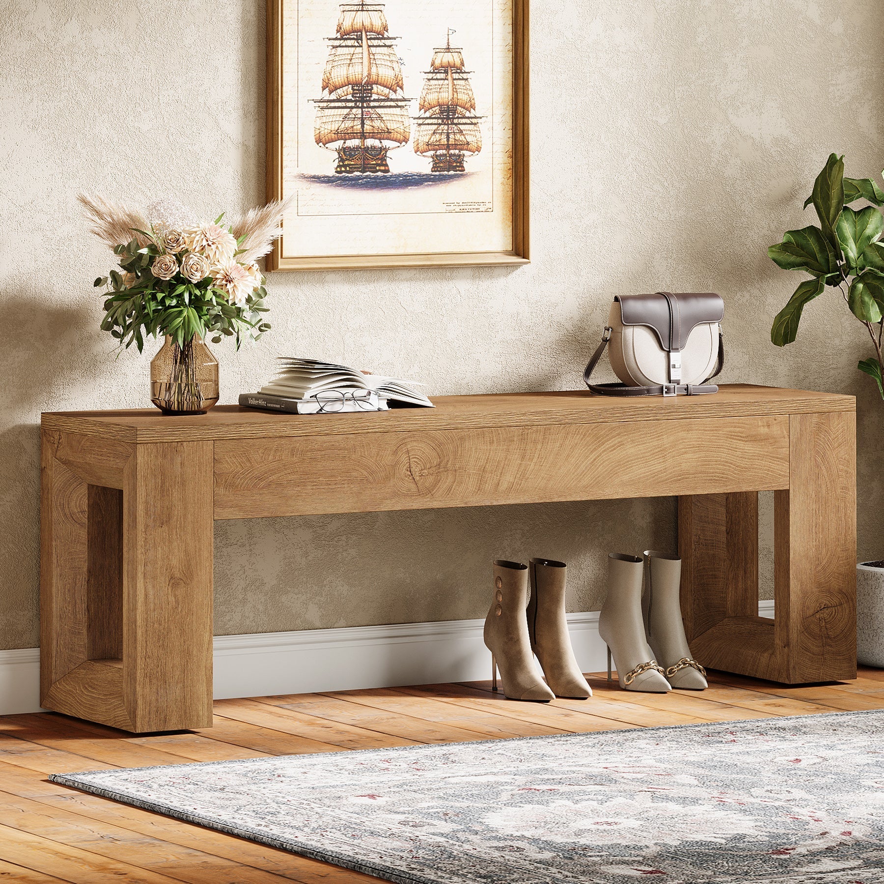 Tribesigns Banc de style campagnard de 120 cm, Utilisable comme banc de salle à manger ou de chambre en MDF