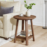 Table d'appoint ronde Tribesigns en bois massif, petite table de chevet à 2 niveaux avec étagère 3
