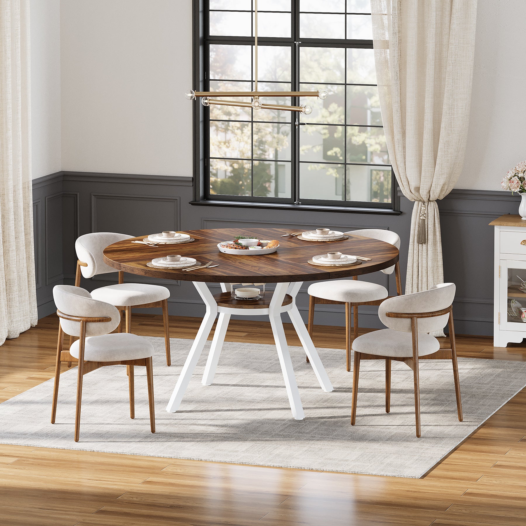 Tribesigns Table à manger ronde, Table de cuisine moderne de 120 cm pour 4 personnes