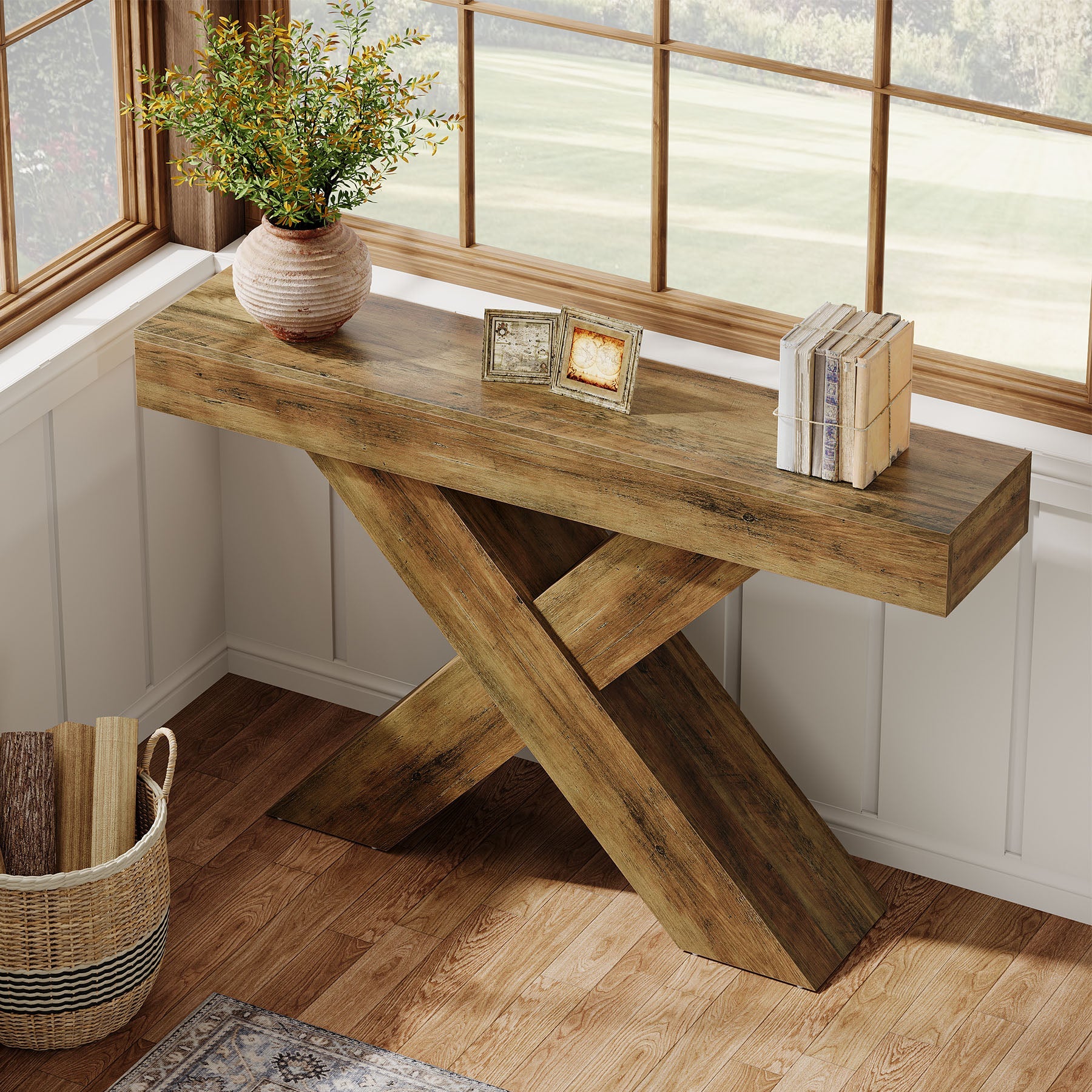 Tribesigns Console de 140 cm, Table d'appoint en bois au design unique