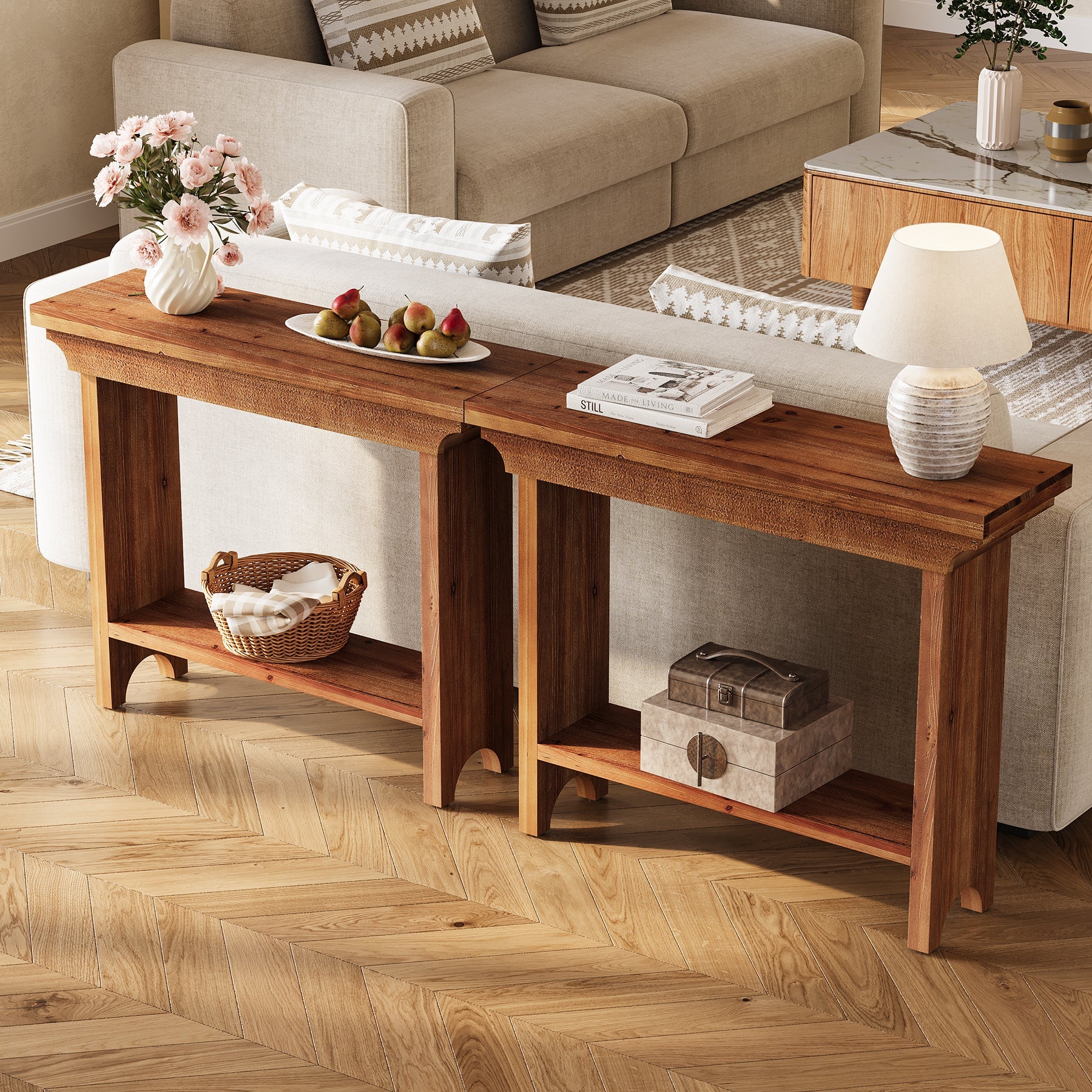Tribesigns Console en bois massif de 100 cm avec étagère inférieure, Table d'entrée étroite de style champêtre