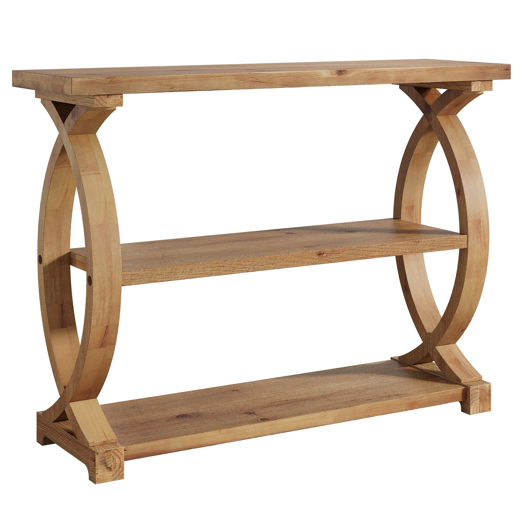 Tribesigns Console en bois massif de 105 cm, Table d'appoint étroite avec 3 étagères et un design en forme de queue de poisson sur les côtés