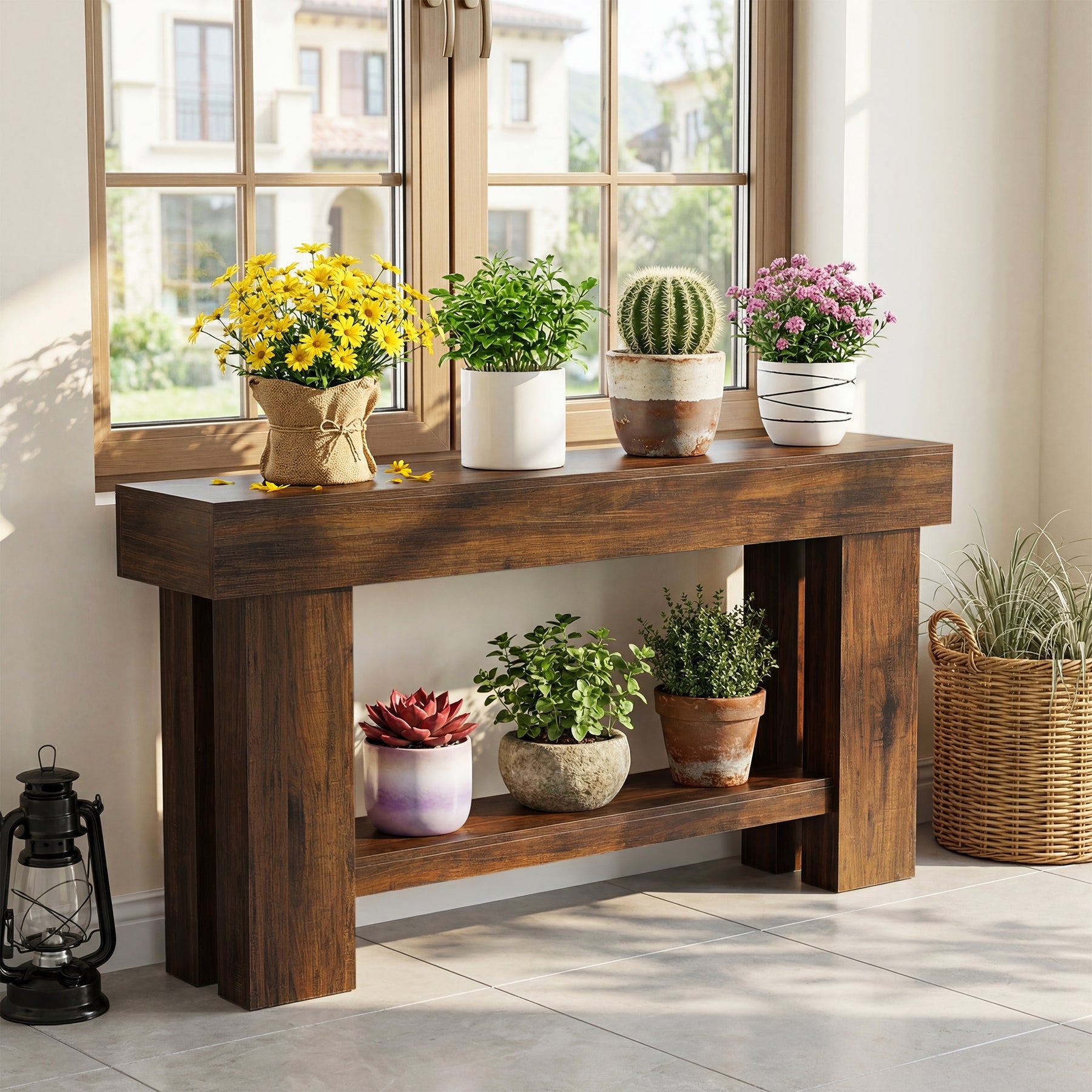 Tribesigns Table console de style industriel à 2 niveaux, 160 cm Table d'appoint étroite pour canapé avec étagère