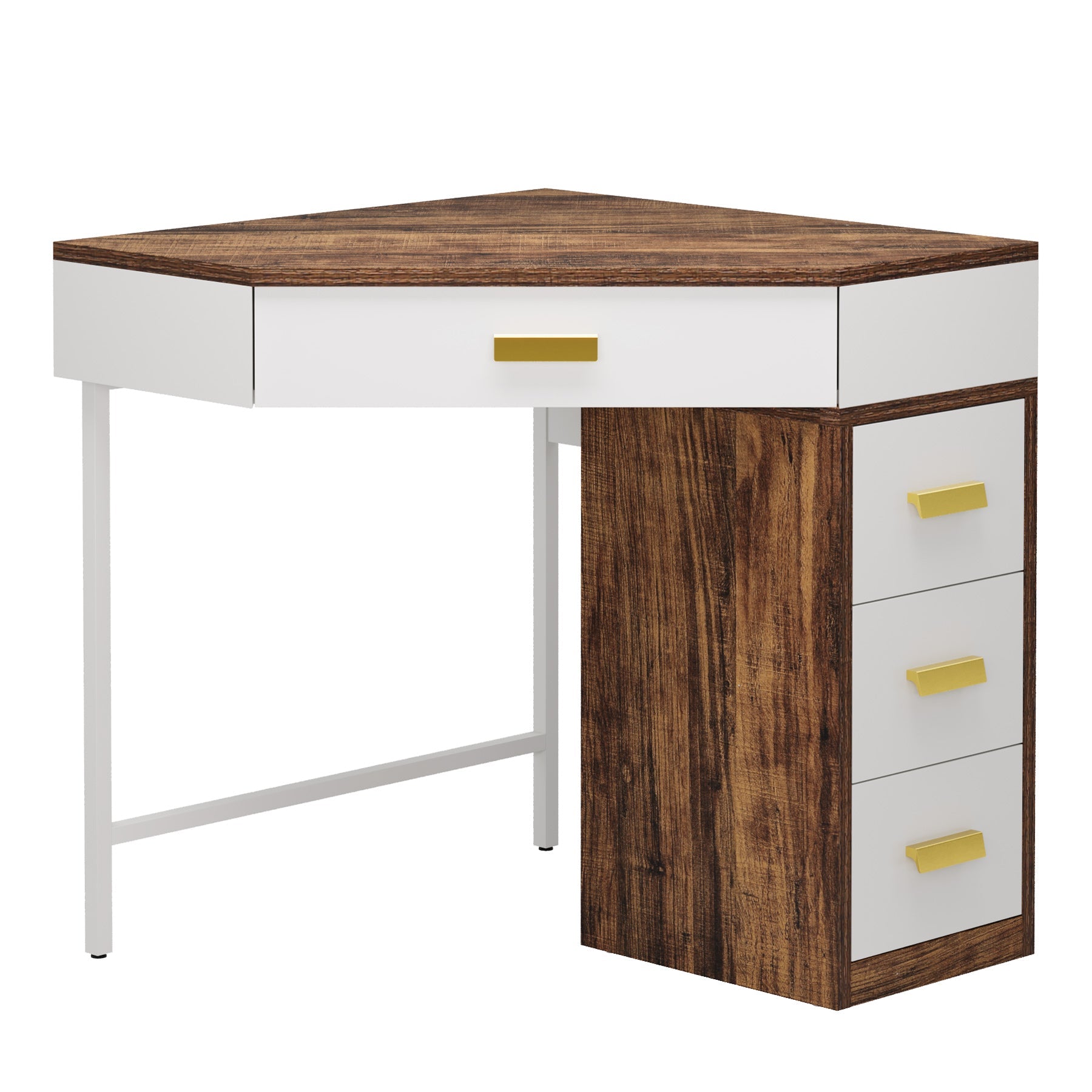 Bureau d'angle avec 4 tiroirs, Bureau triangulaire gain de place pour bureau à domicile