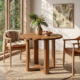 Table de salle à manger ronde en bois massif 80 cm pour 2 à 4 personnes, Style maison de campagne, avec motif floral sculpté 3