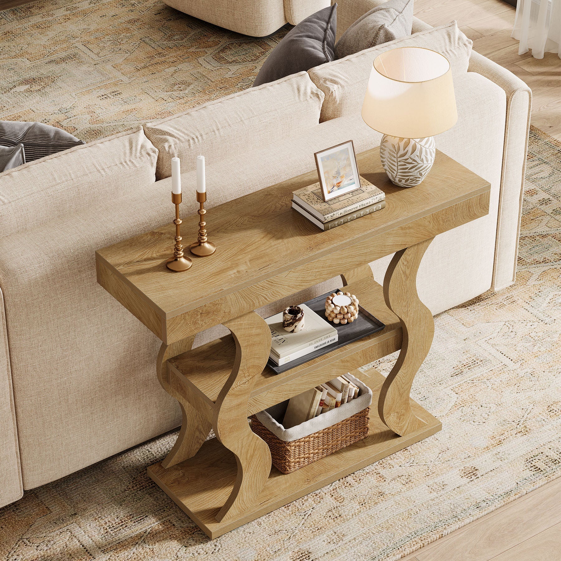 Tribesigns Console étroite 105 cm, Table d'entrée à 3 niveaux avec étagères