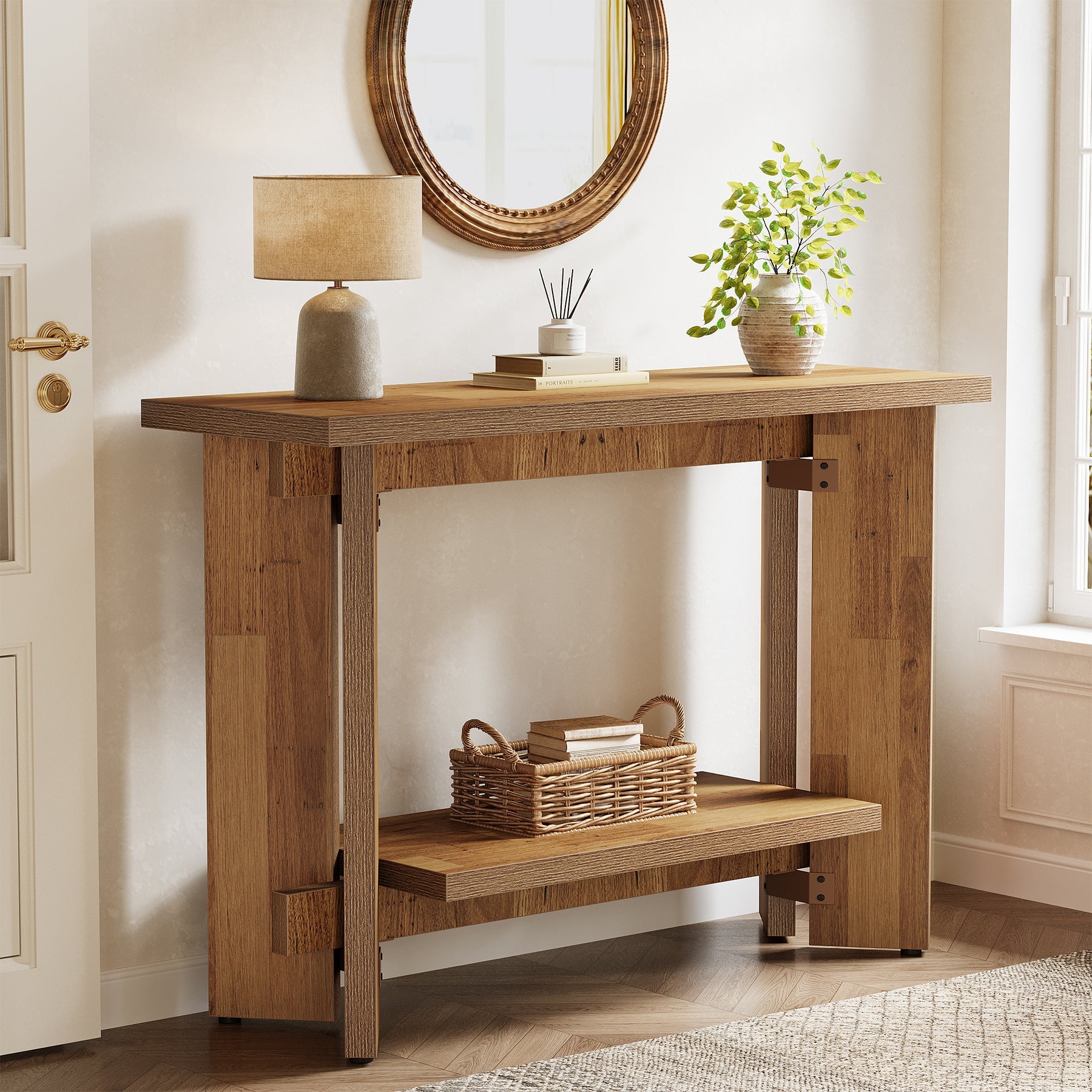 Tribesigns Console de style campagnard de 105 cm avec étagère, Table basse étroite pour salon et entrée