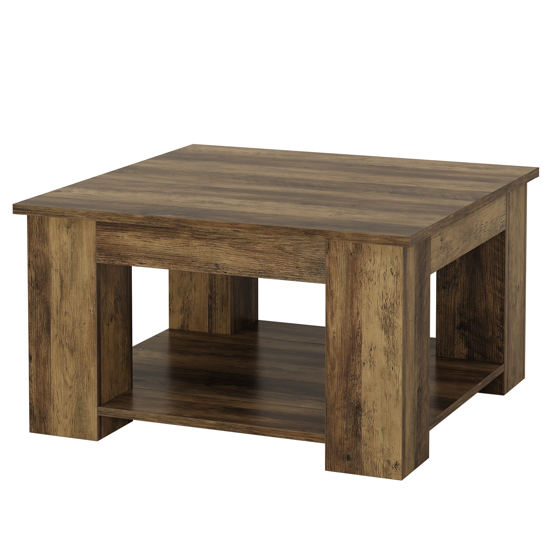 Tribesigns Table basse carrée de 80 cm, Table de salon à 2 niveaux avec rangement