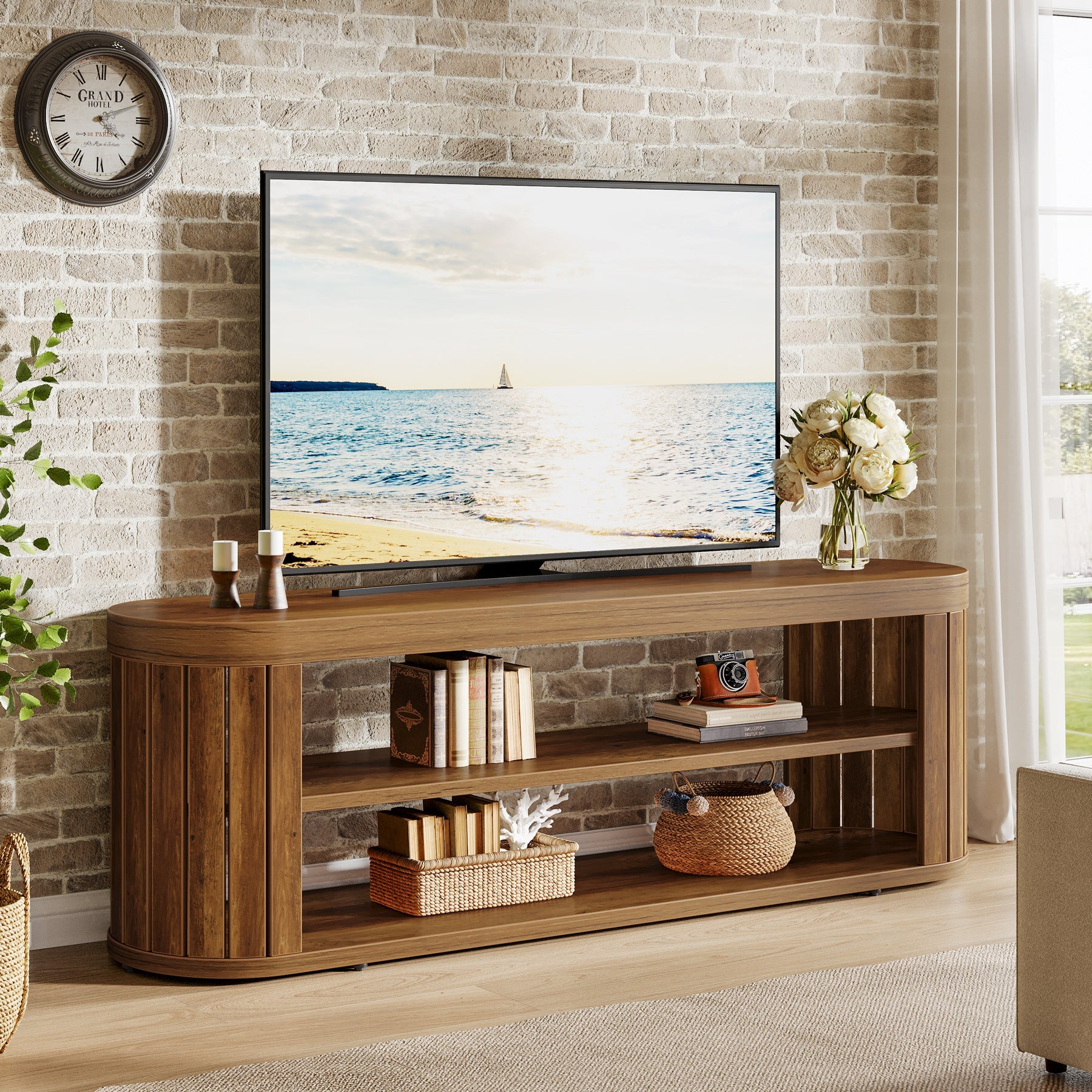 Meuble TV Tribesigns (120 cm) pour téléviseurs jusqu'à 55 pouces, Meuble TV avec 2 étagères ouvertes