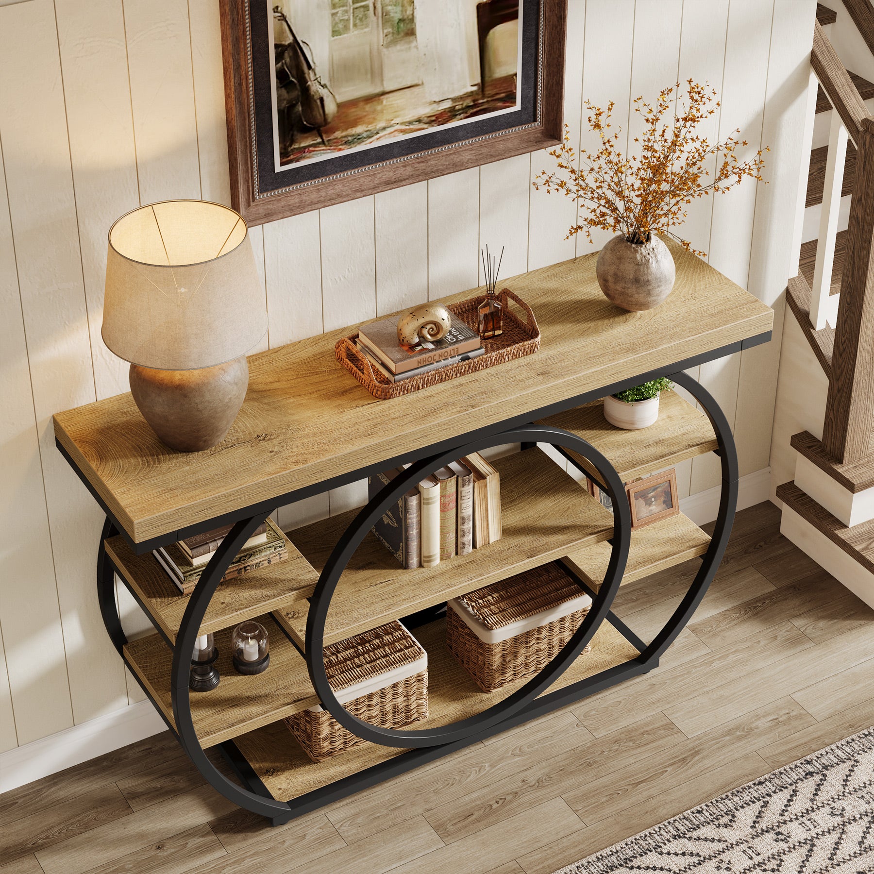 Tribesigns Console de 120 cm, Table de salon industrielle à 5 niveaux avec cadre en métal