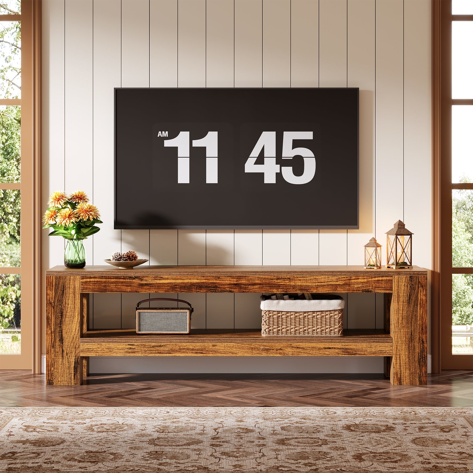 Tribesigns Meuble TV bas 150 cm pour téléviseurs Style rustique avec étagère