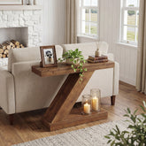 Tribesigns Console 105 cm, Table d'entrée en bois massif avec forme en Z 3