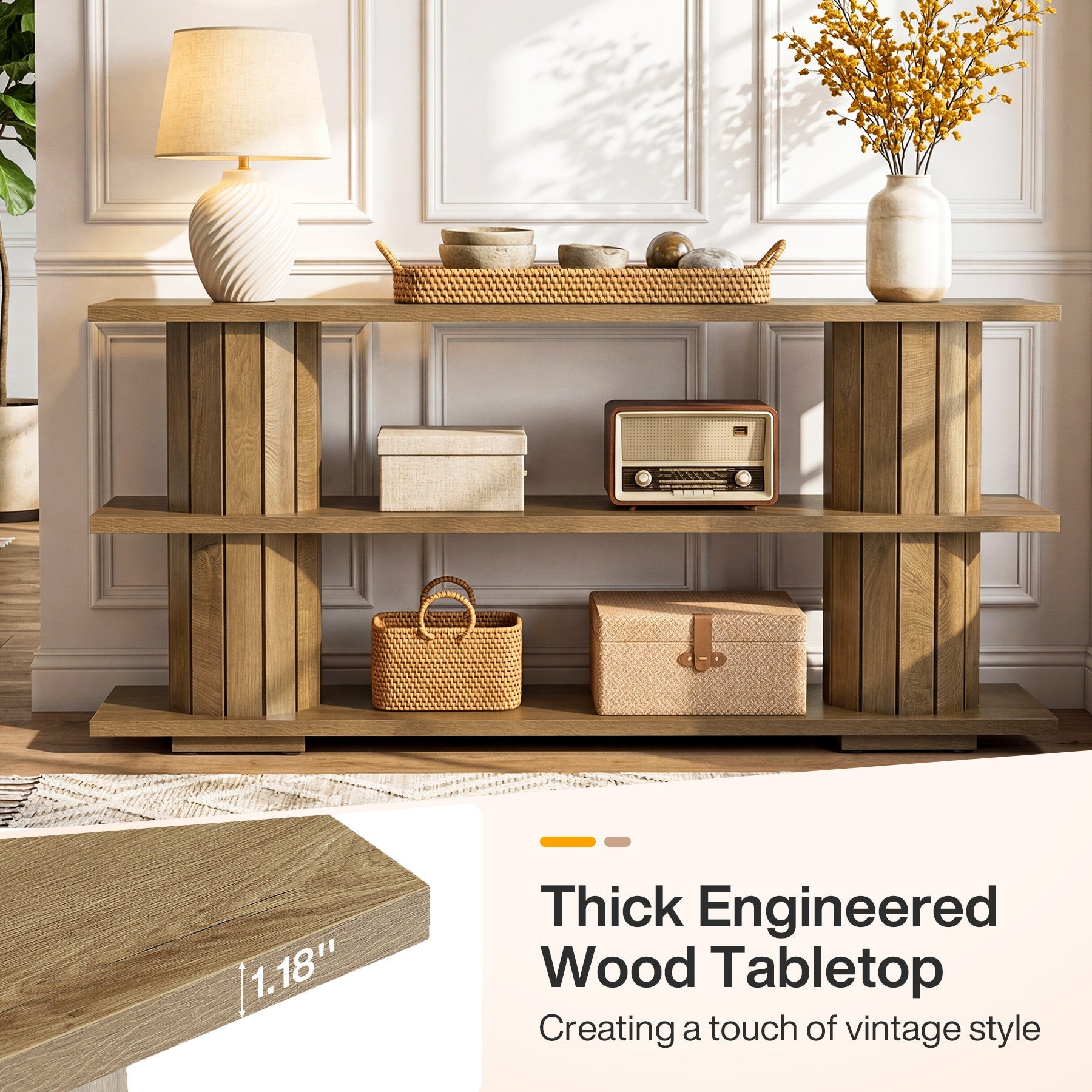 Tribesigns Console de 160 cm avec étagères de rangement à 3 niveaux, Longue table d'entrée pour salon et hall d'entrée